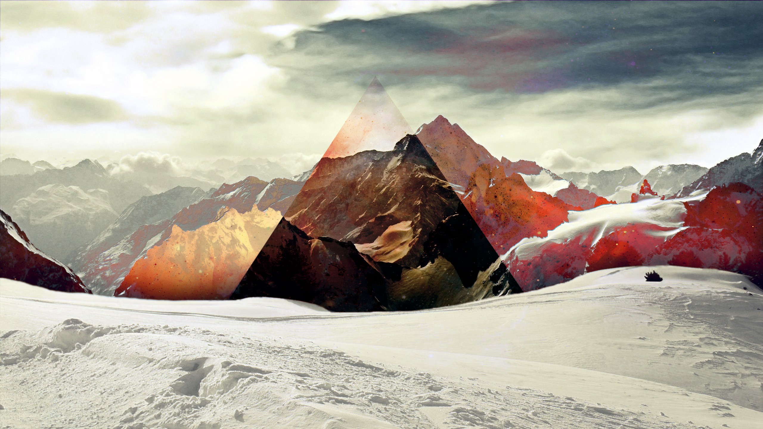 2560x1440 Triangle Snow Abstract mountains sky wallpaper |  | 50472 |  WallpaperUP