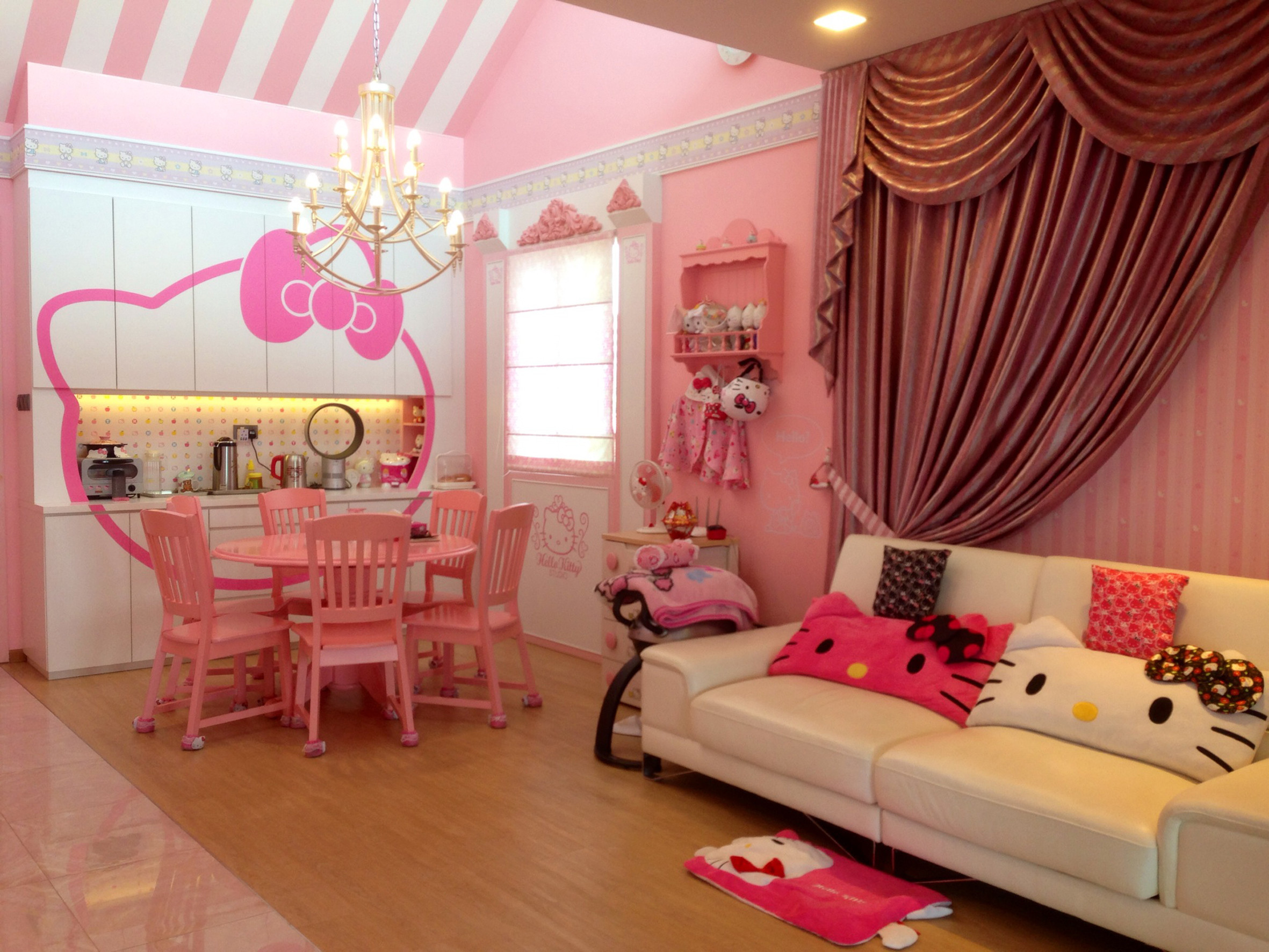 2362x1772 Hello Kitty reigns on the fourth floor (left) of Mrs Lo's Queenstown  bungalow, which has Hello Kitty's face on everything from cushions, to  wallpaper to ...