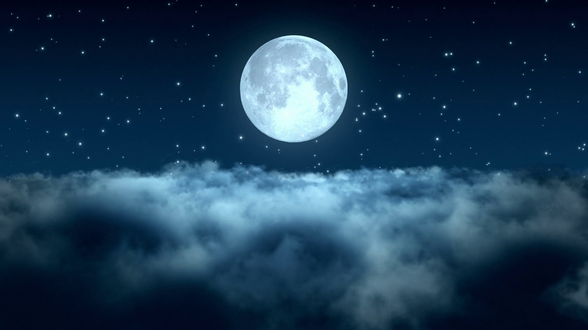 1920x1080 Flying Through Dense Clouds at Night with Beautiful Full Moon and Twinkling  Stars in The Background
