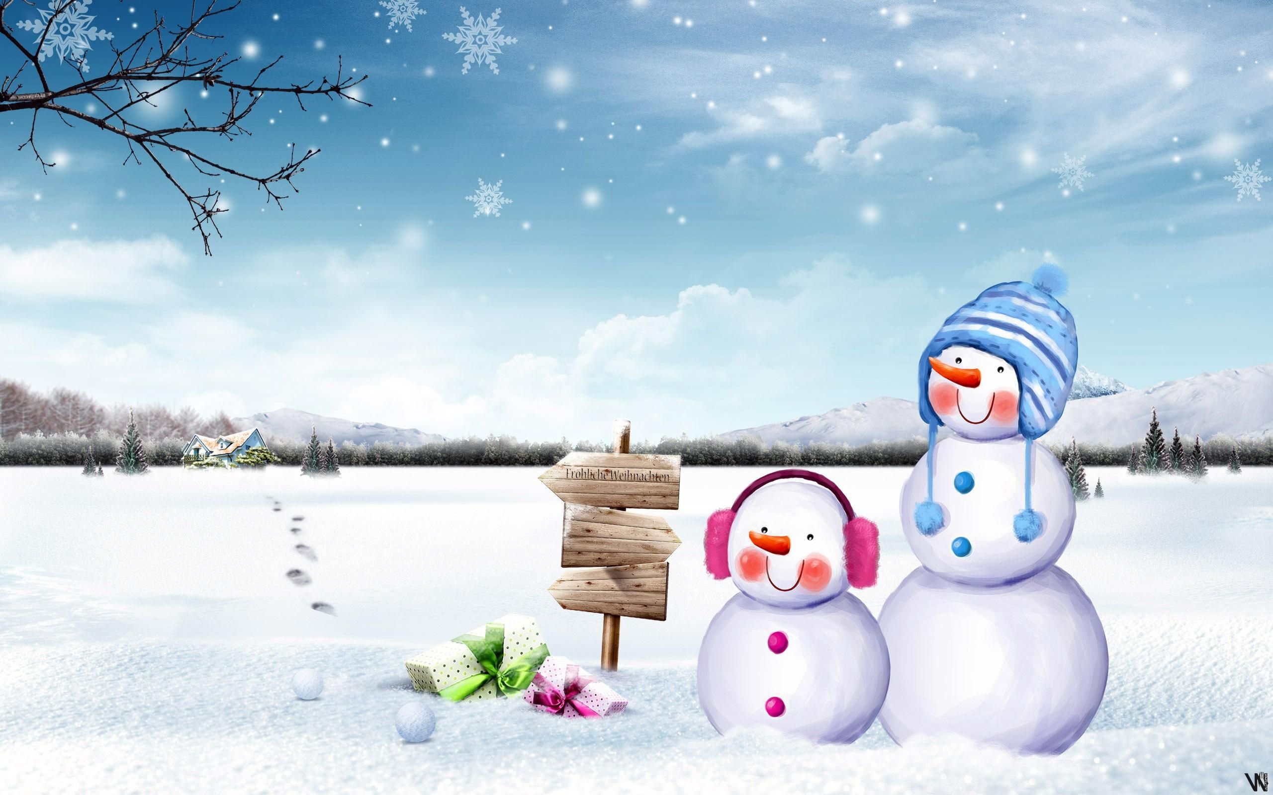 2560x1600 Cute Snowmen Hd Wallpaper