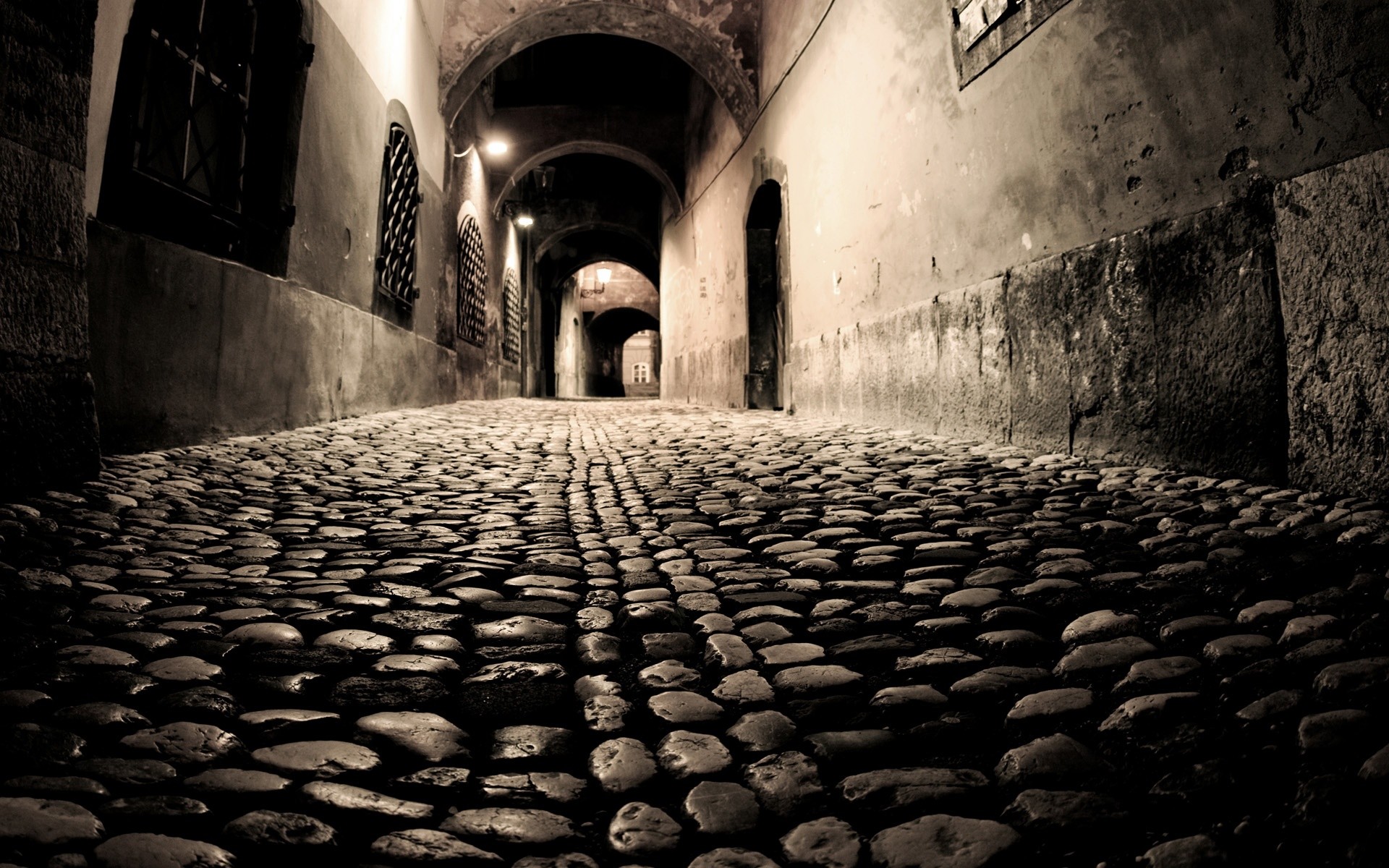 1920x1200 The corridors of the ancient city at night Wallpaper