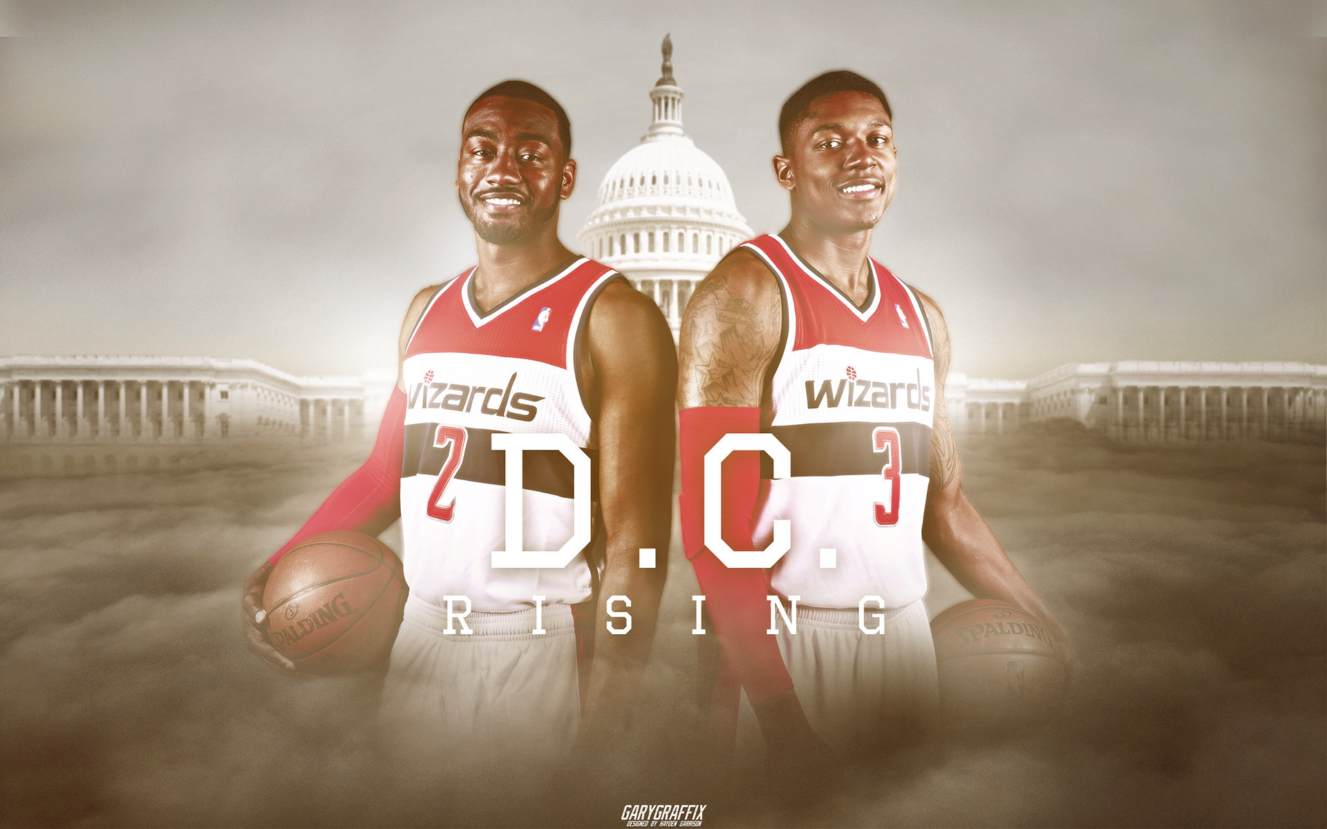 1920x1200 Wizards Wallpaper featuring John Wall and Bradley Beal. The clouds photo  was taken by me on an airplane to Dallas.