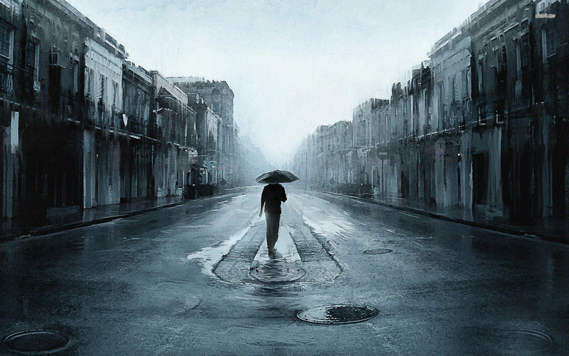 1920x1200 Walking in the rainy street wallpaper - Artistic wallpapers - #