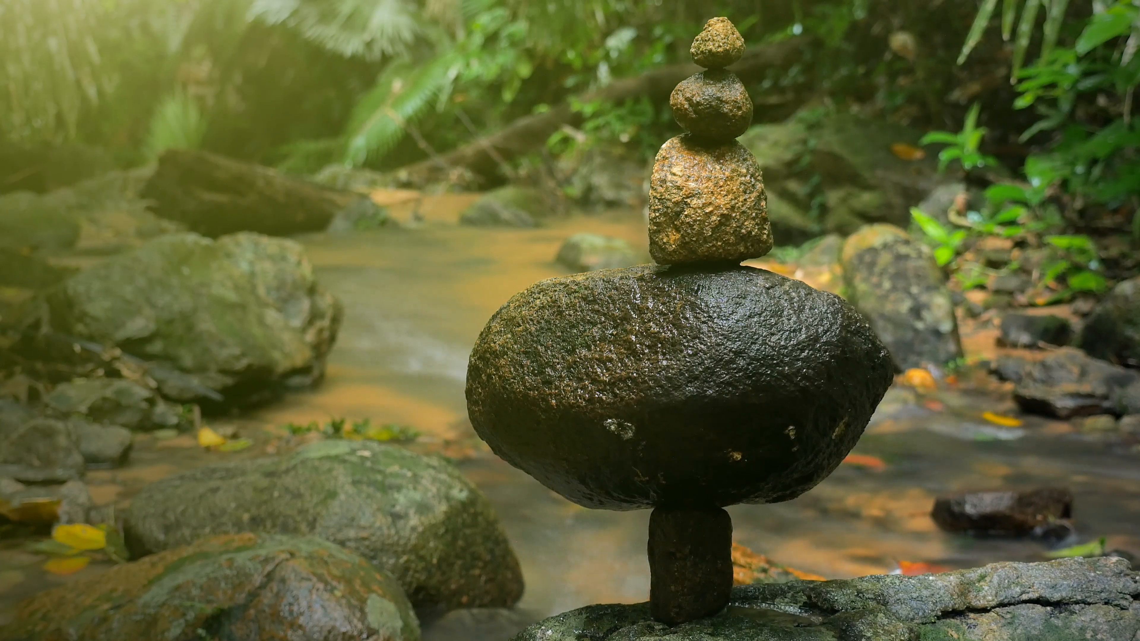3840x2160 Calm meditate spiritual background of Zen tower in peaceful forest nature  Stock Video Footage - VideoBlocks