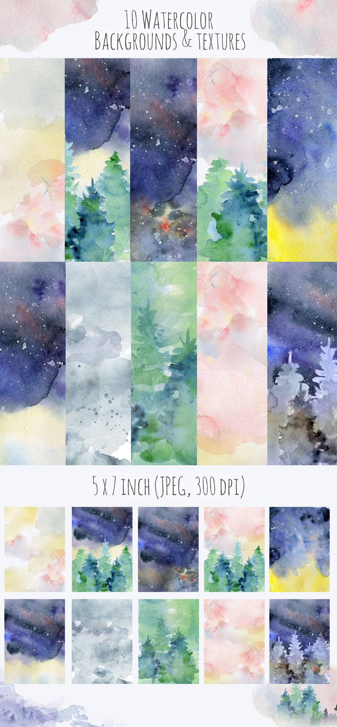 1160x2500 Winter watercolor backgrounds, Christmas textures example image 5