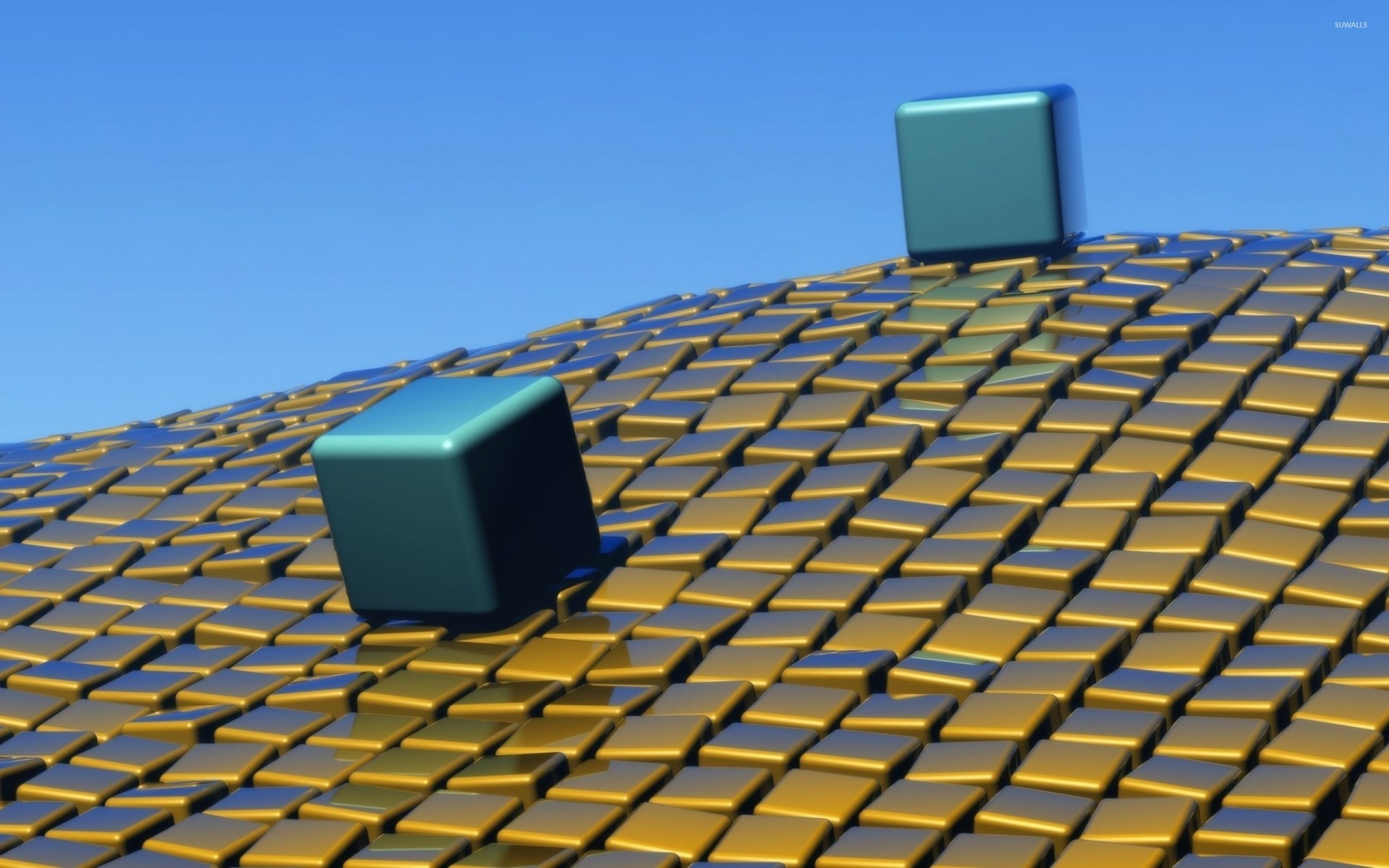 2560x1600 Big cubes on top of golden small cubes wallpaper