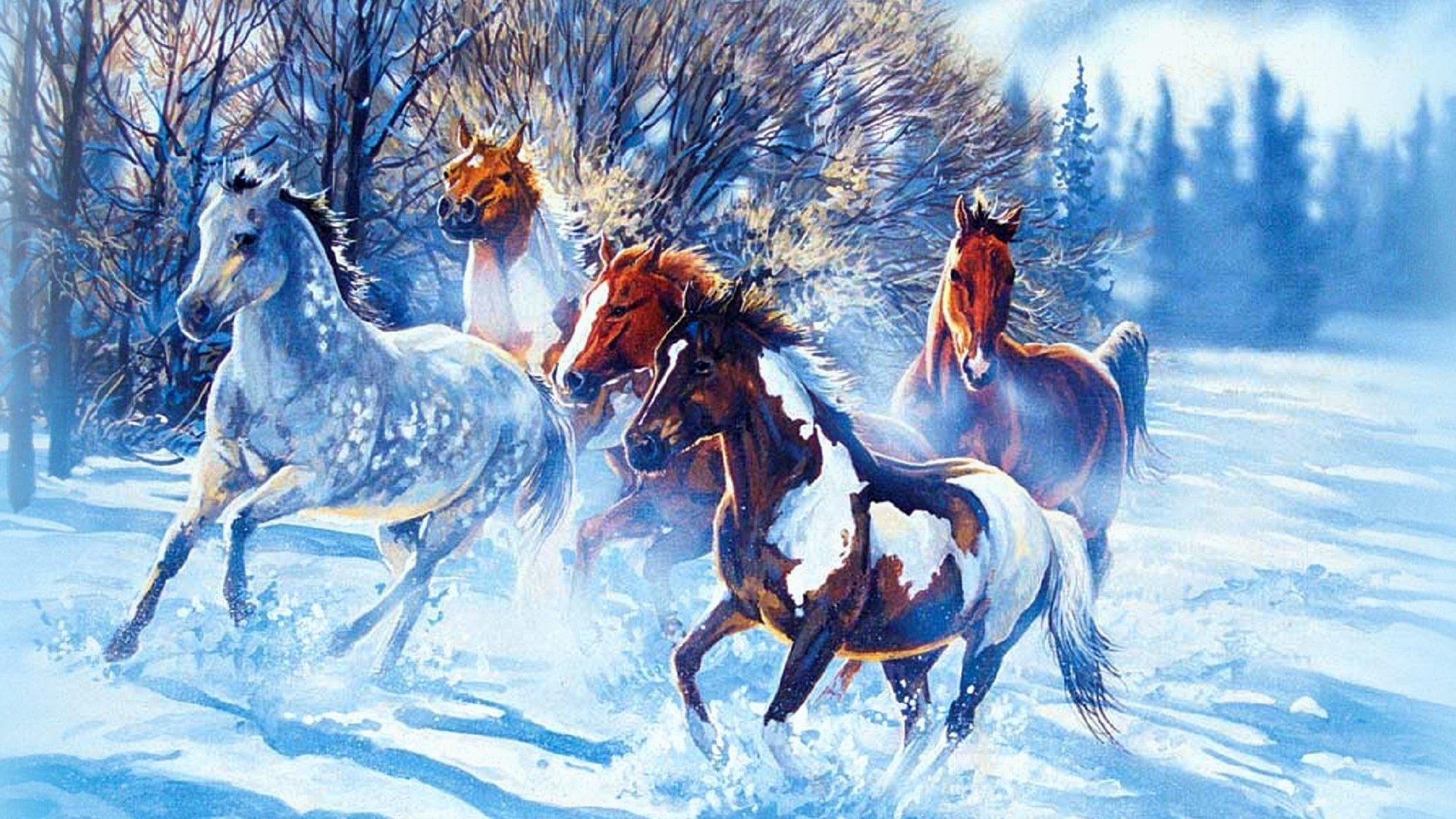 1920x1080 Horses Tag - Seasons Flies Horses Colors Holidays Animals Four Beautiful  Love Run Winter Family Paintings