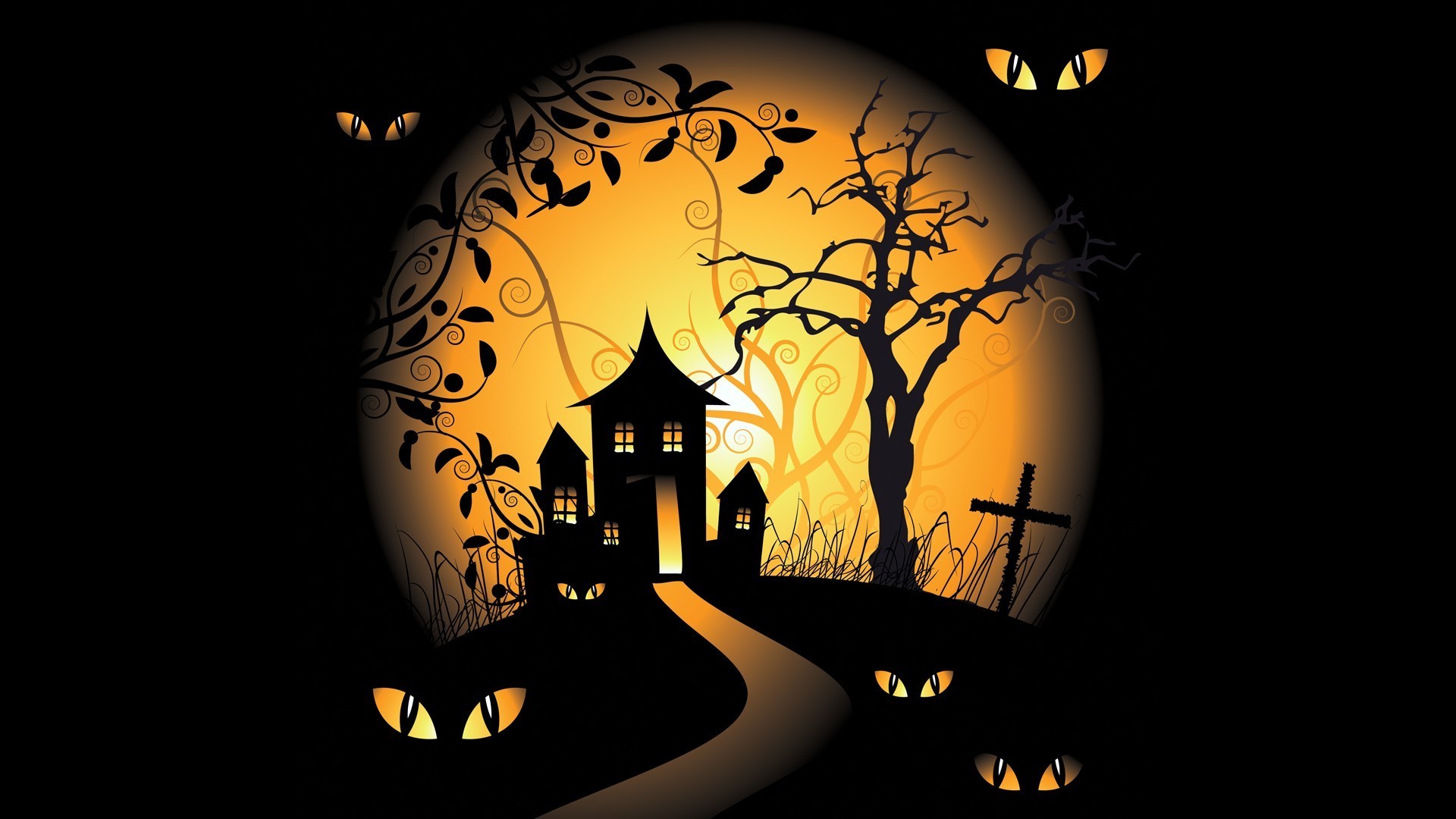 1920x1080 Halloween spooky digital art bats black background vector wallpaper