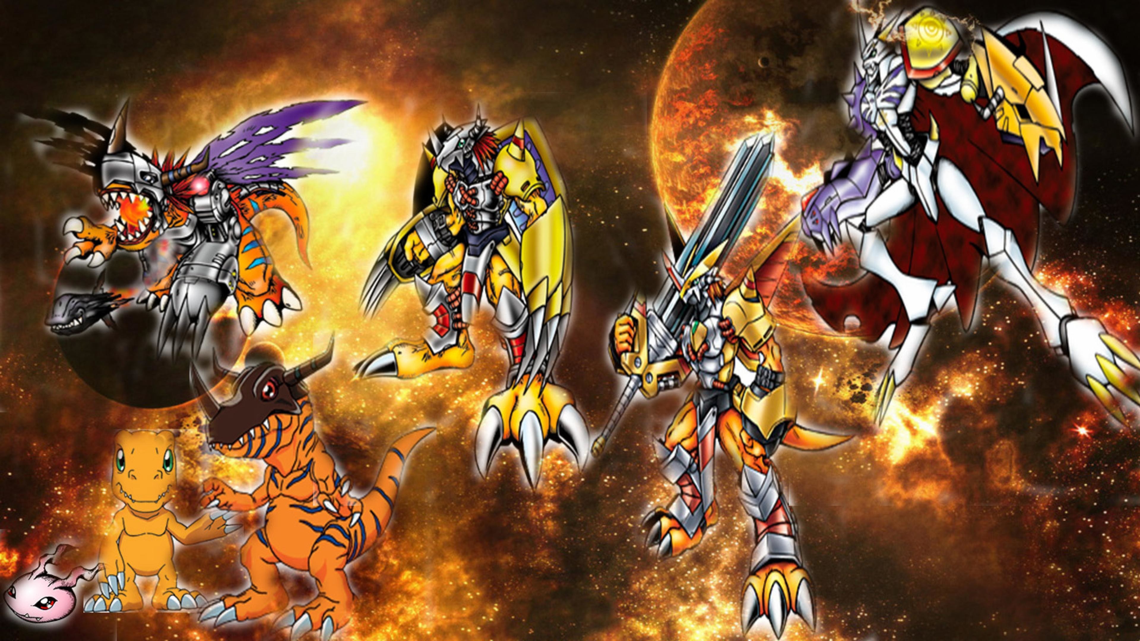 3840x2160 Agumon Omegamon Wargreymon Digimon Anime hd wallpaper #