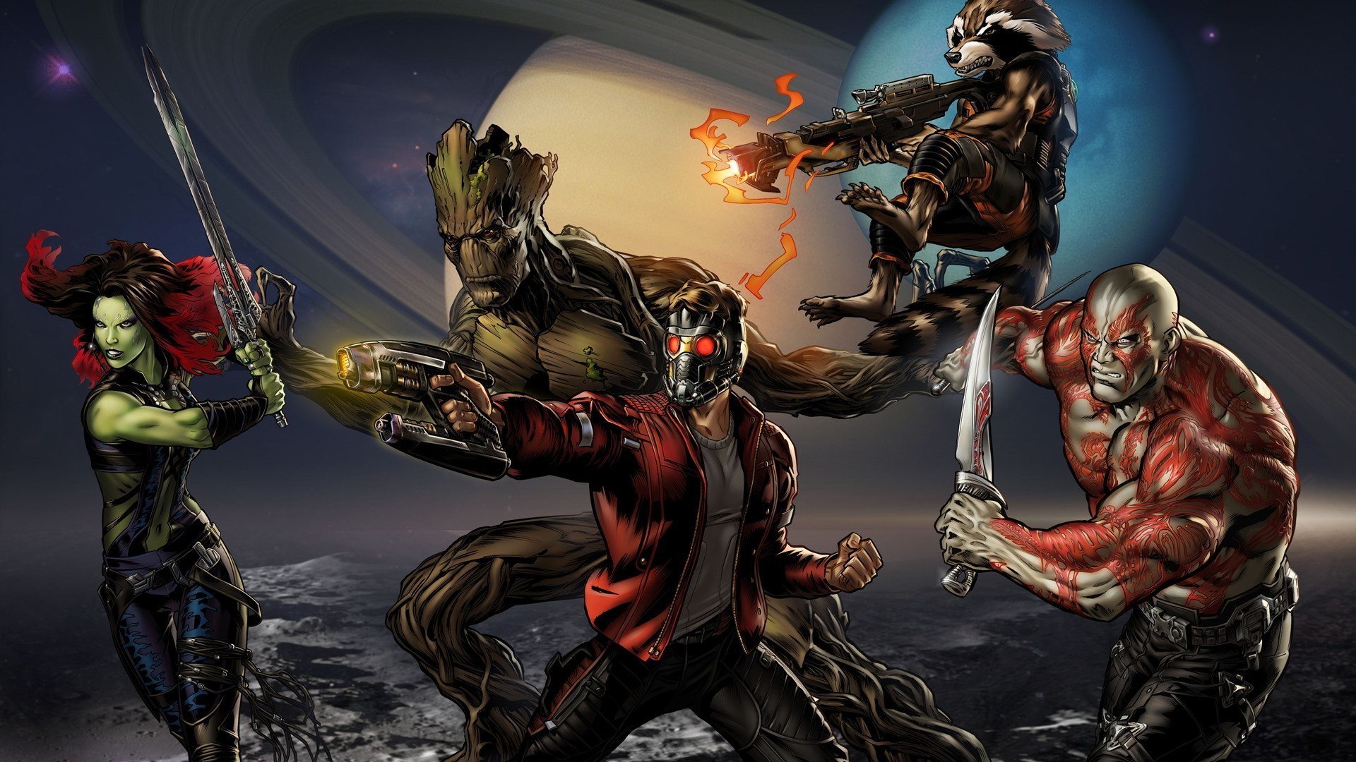 1920x1080 Guardians Of The Galaxy, Star Lord, Gamora, Rocket Raccoon, Groot, Drax The  Destroyer Wallpapers HD / Desktop and Mobile Backgrounds