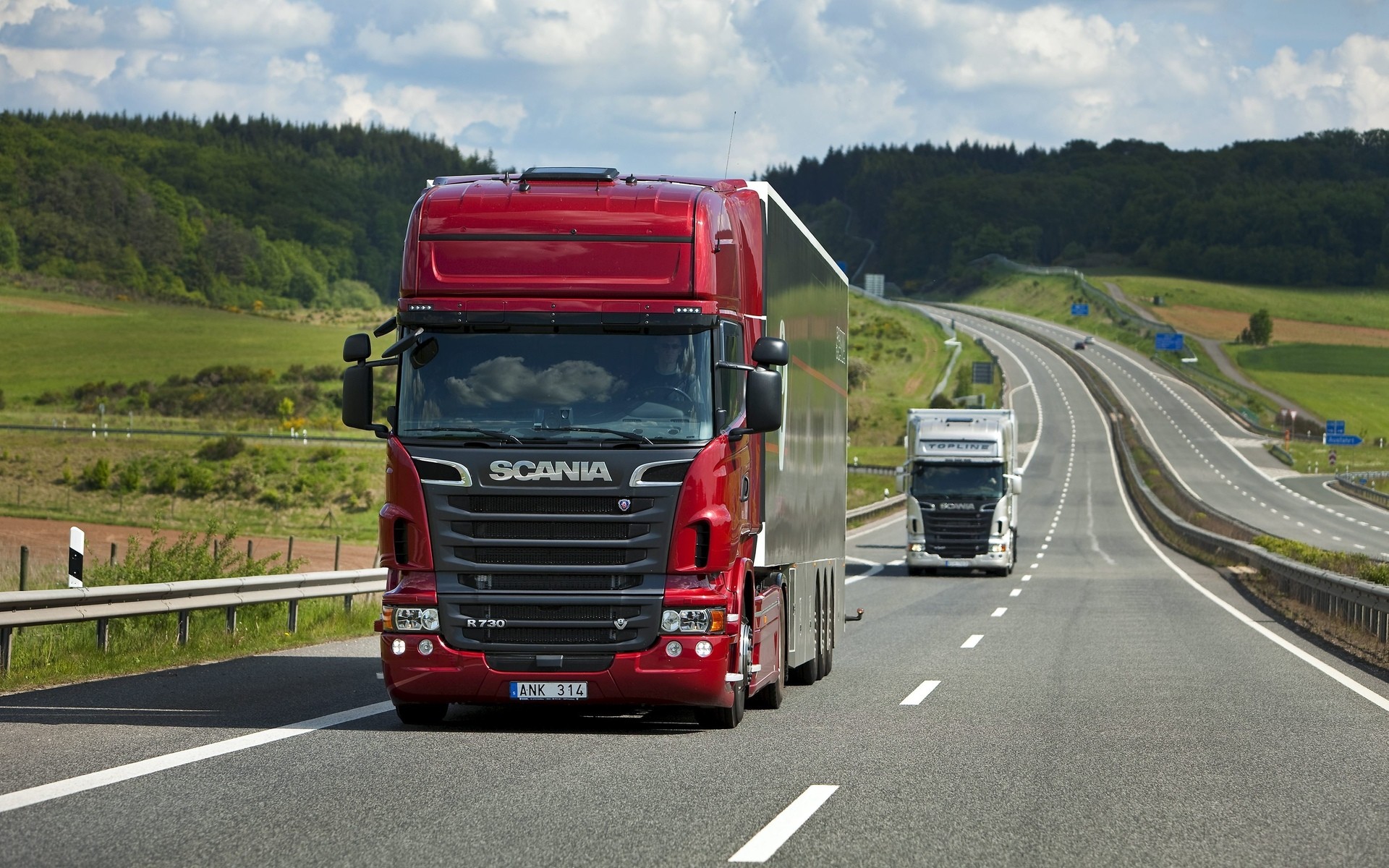1920x1200 Scania trucks on the highway:
