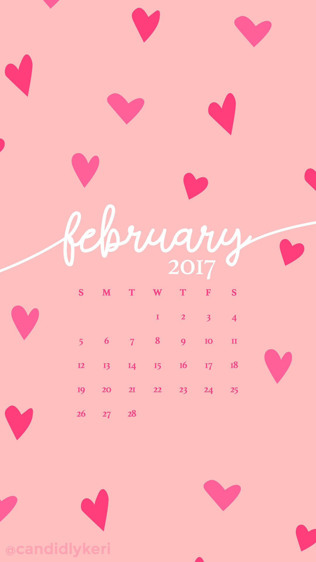 1080x1920 Pink hearts February calendar 2017 wallpaper you can download for free on  the blog! For