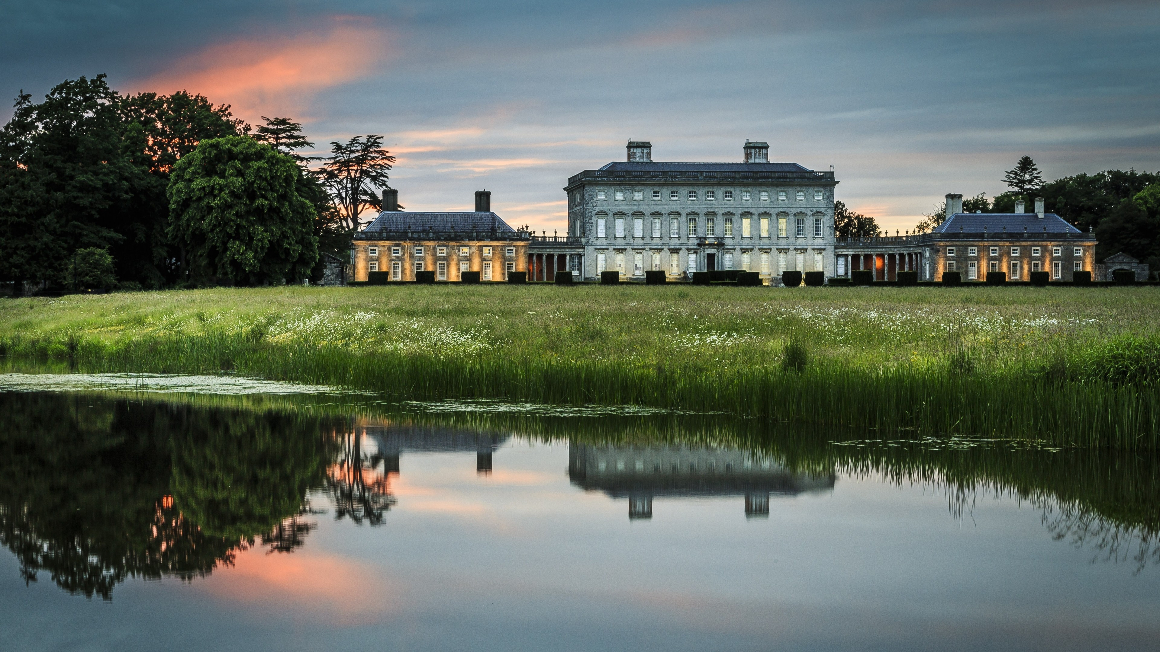 3840x2160 Preview wallpaper ireland, house, lake, pond, reflection, manor 
