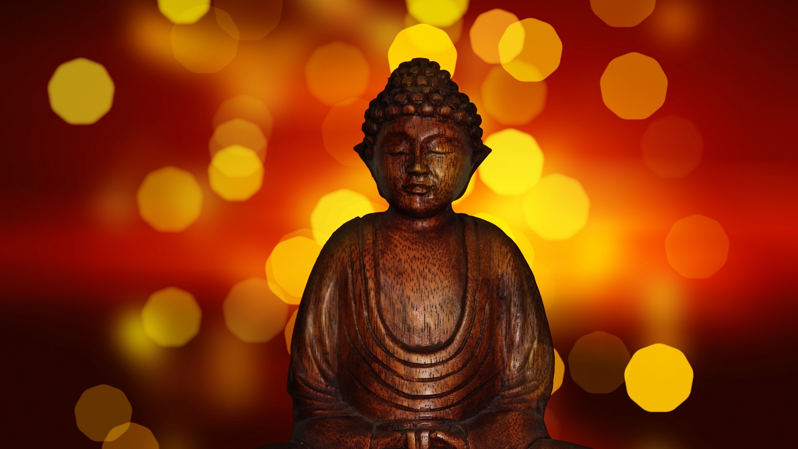 2560x1440  Wallpaper buddha, buddhism, statue, glare