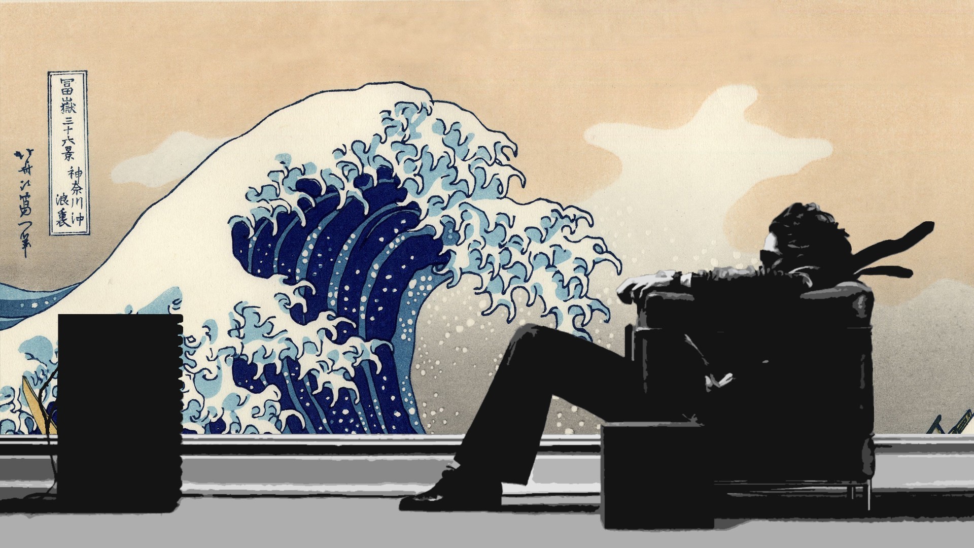 1920x1080 Japanese chairs artwork Maxell The Great Wave off Kanagawa wallpaper .