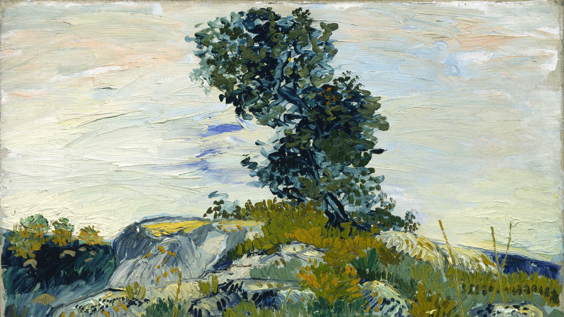 1920x1080  Wallpaper vincent van gogh, rocks with oak tree, the rocks,  landscape,