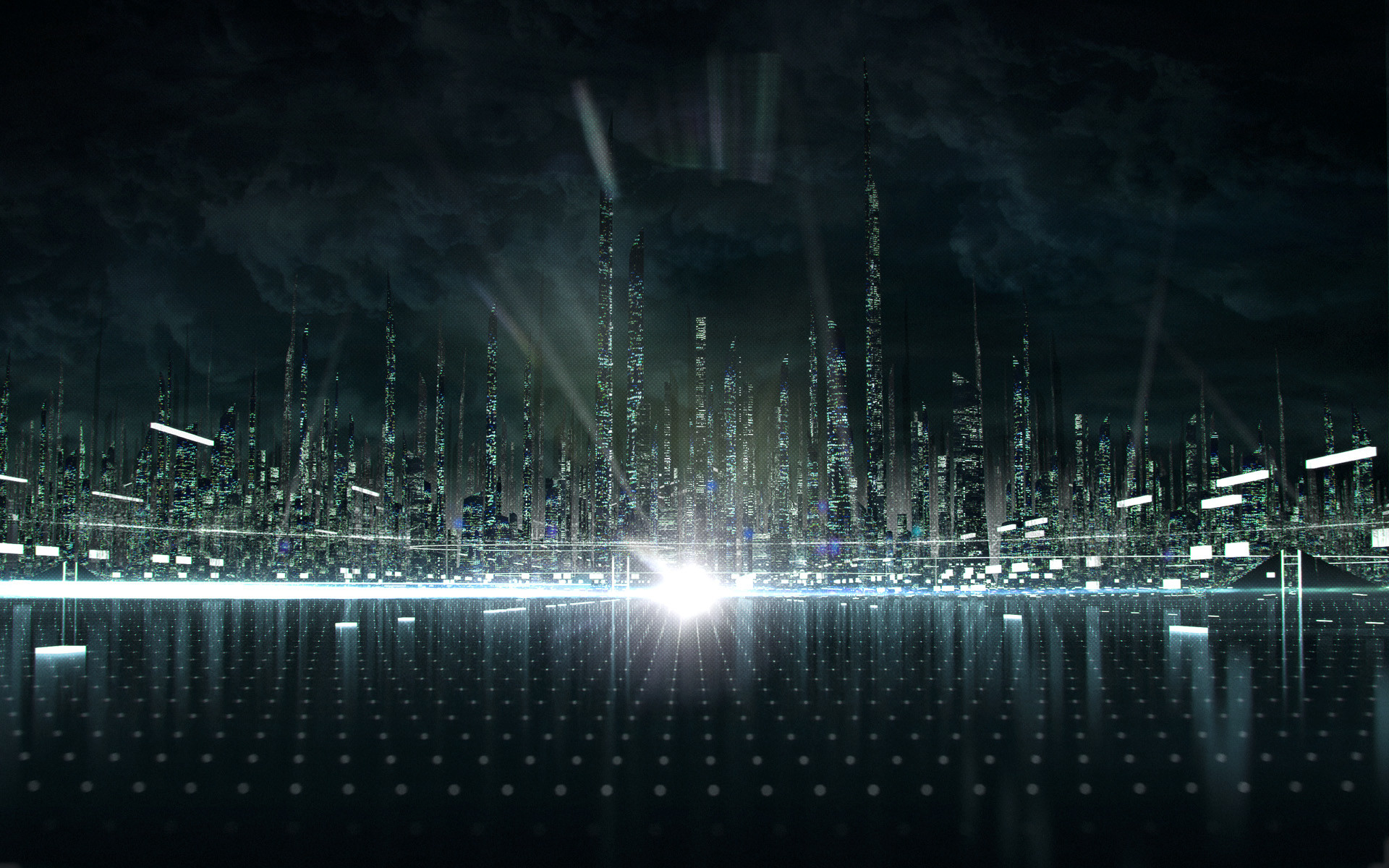 1920x1200 the city in the Tron virtual world from Disney's Tron Legacy movie wallpaper
