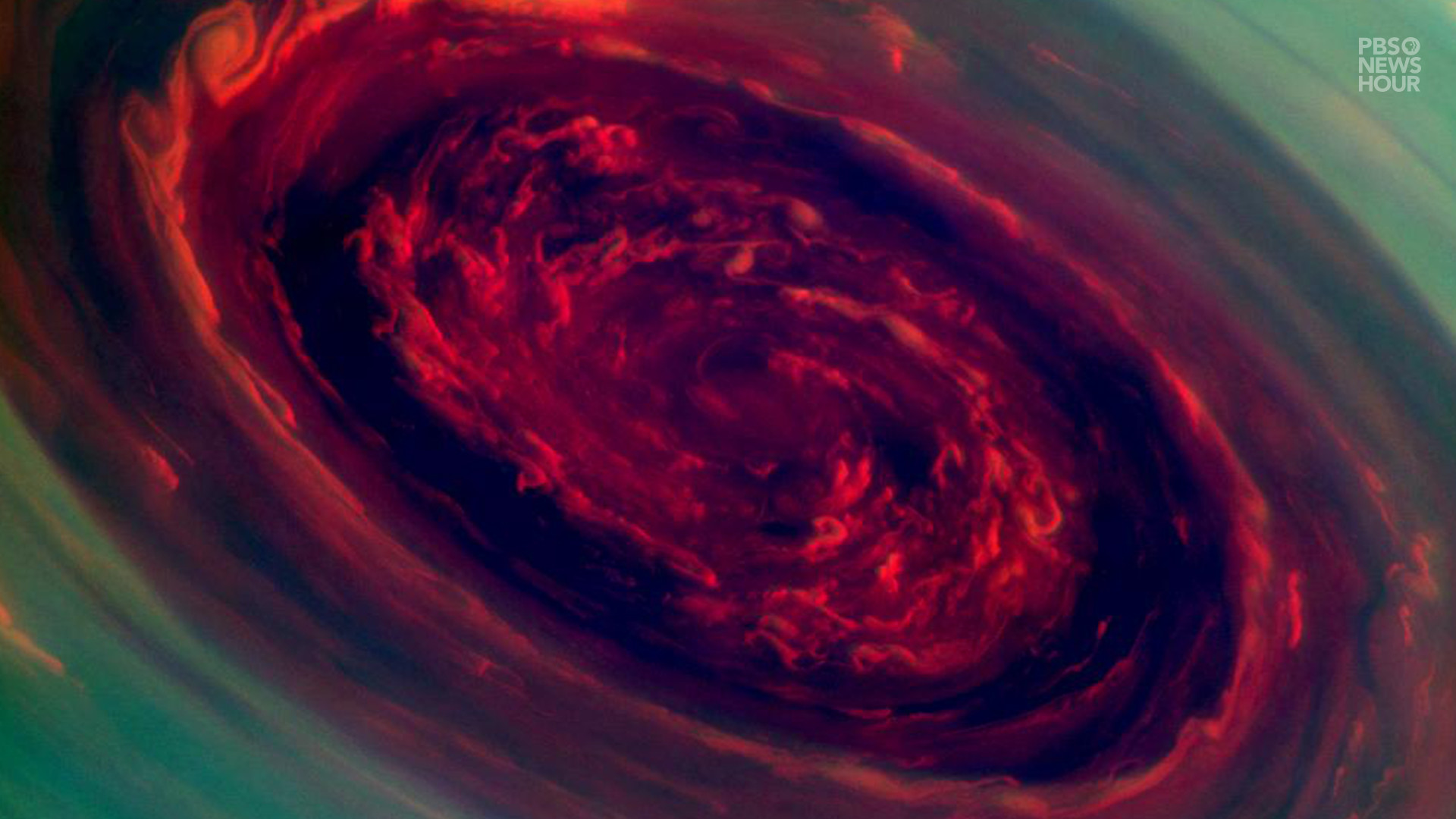 1920x1080 The spinning vortex of Saturn's north polar storm resembles a giant red  rose in this false