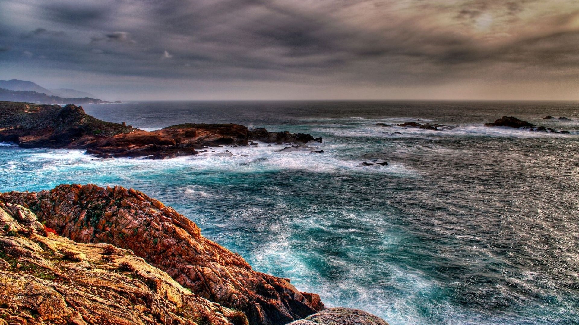 1920x1080 Preview wallpaper sea, storm, clouds, before a storm, excitement, rocks  
