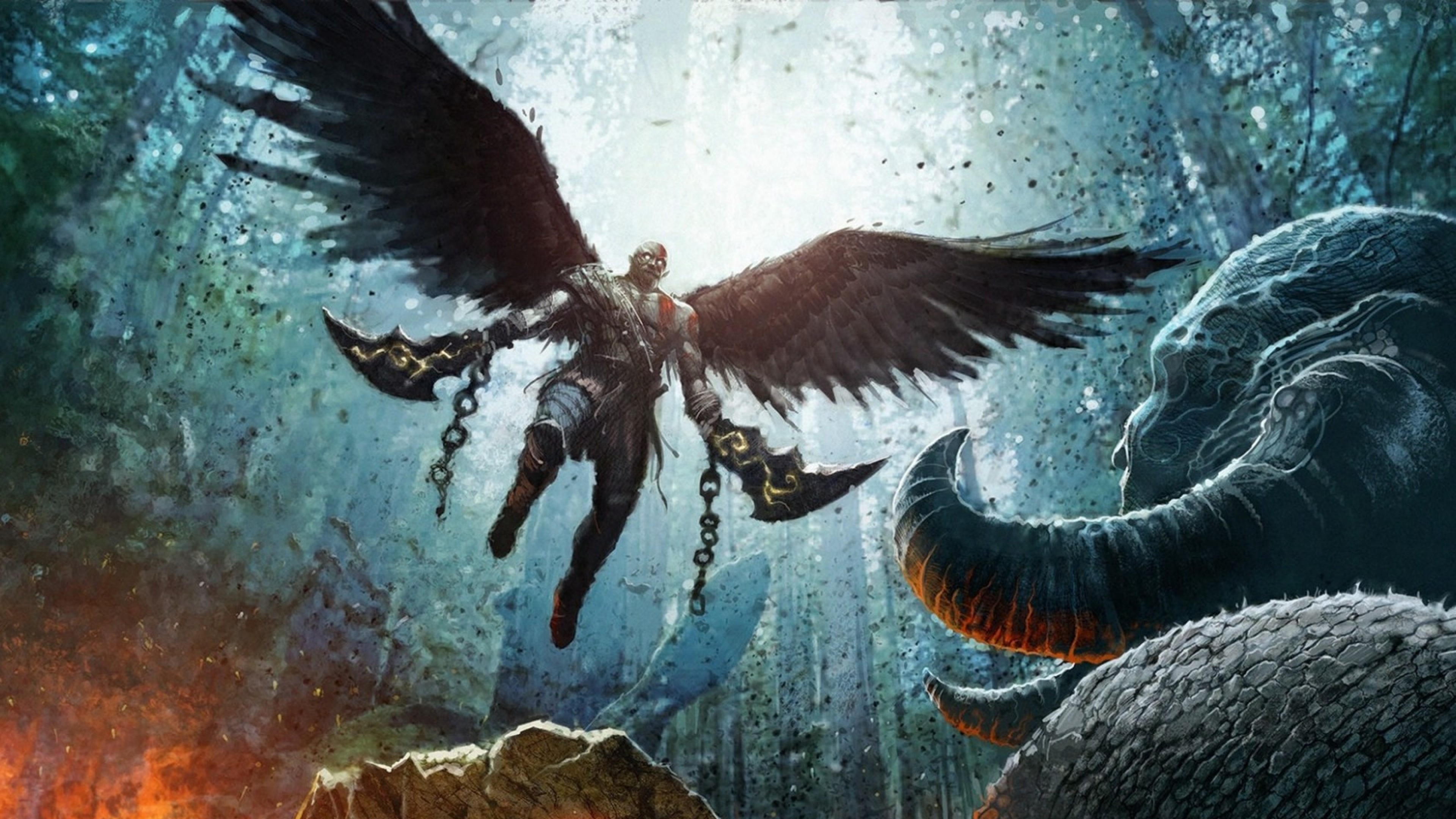 3840x2160  Wallpaper god of war 4, wings, warrior, spartan