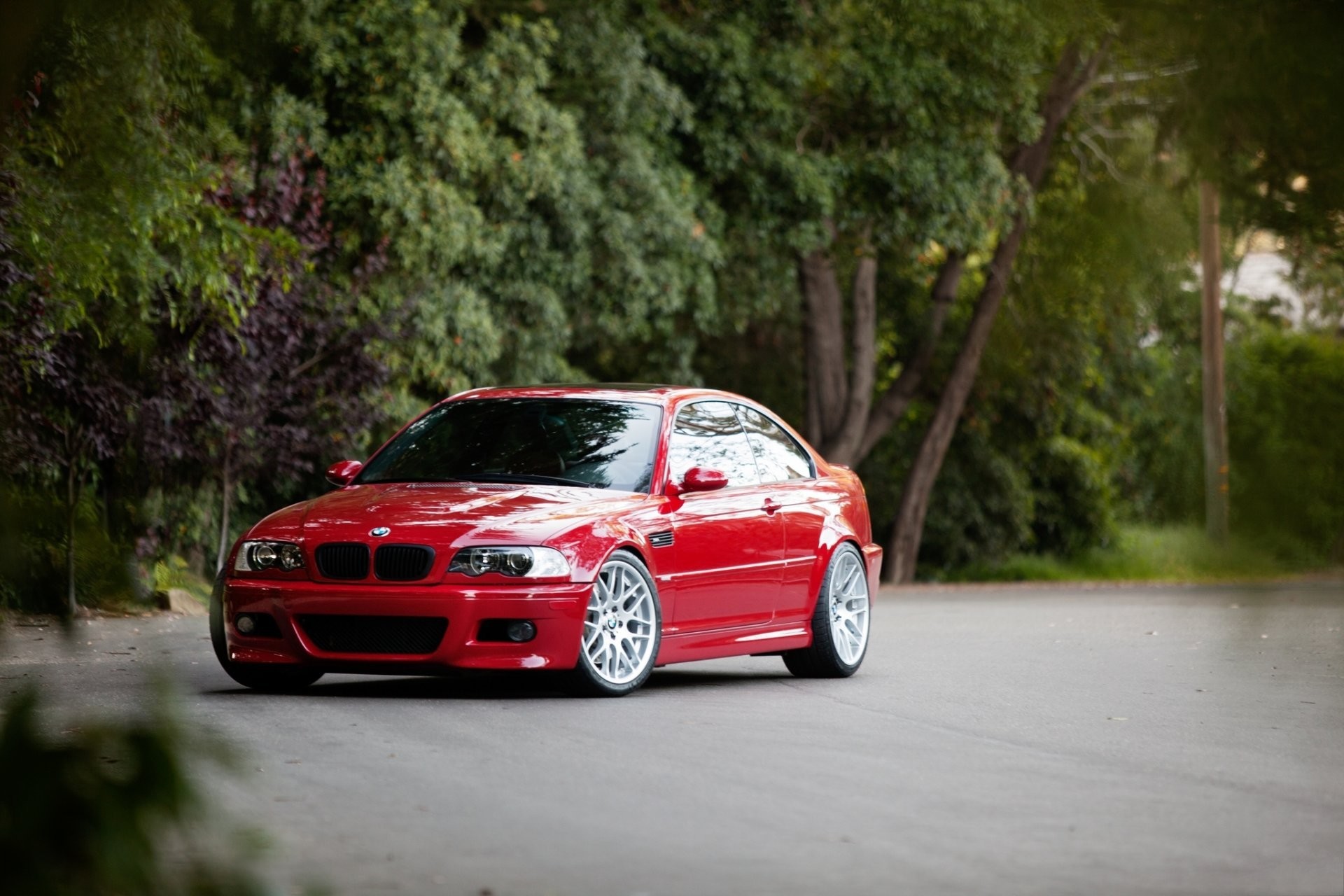 1920x1280 bmw m3 e46 red coloured views front reflection tree