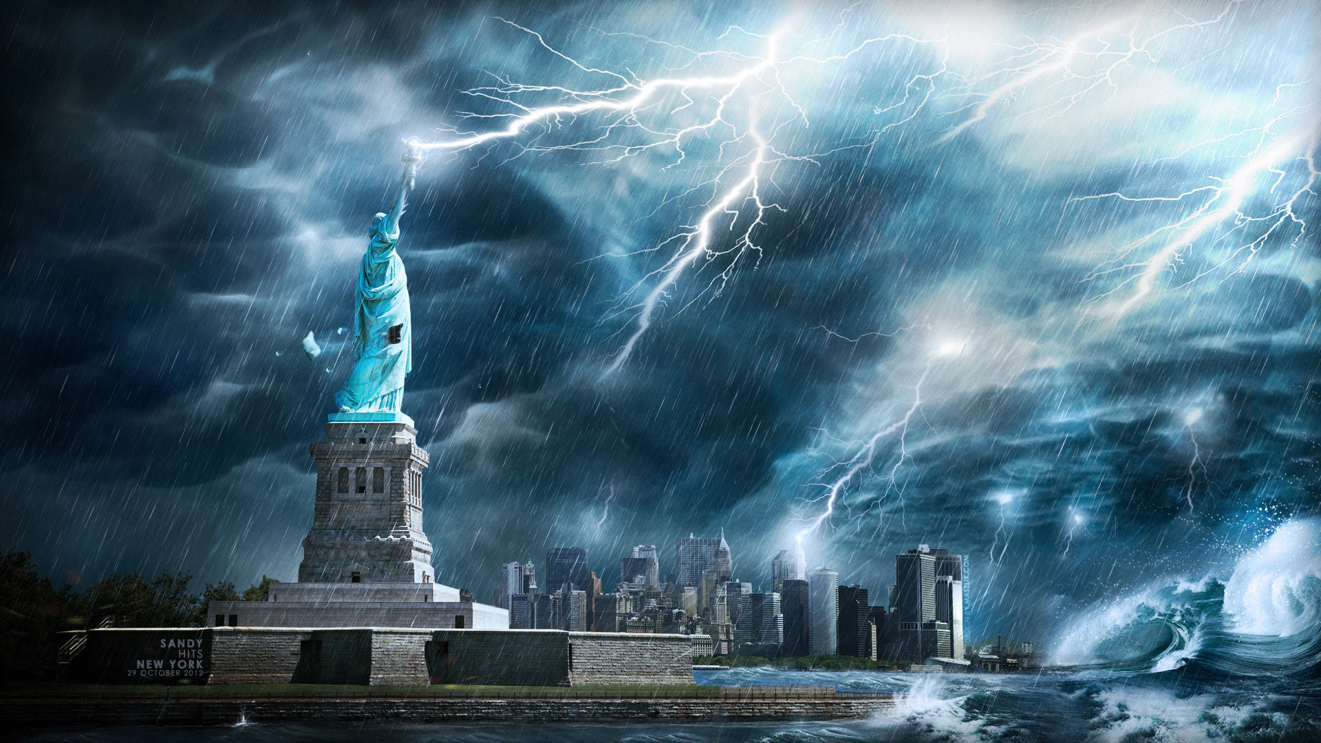 1920x1080 Hurricane Sandy Statue Of Liberty wallpaper