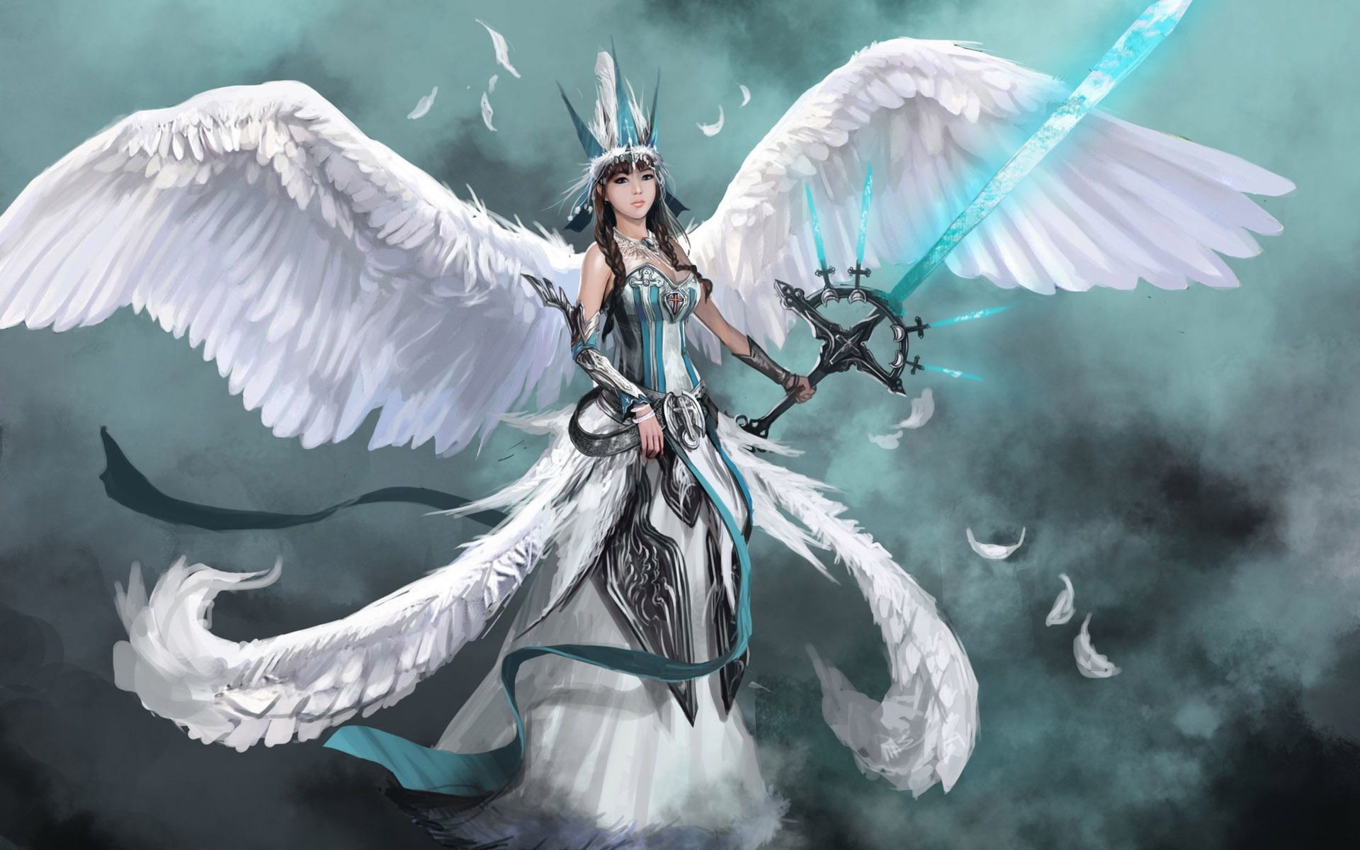1920x1200 Wallpaper Armor Swords Helmet Warriors Wings Fantasy Angels