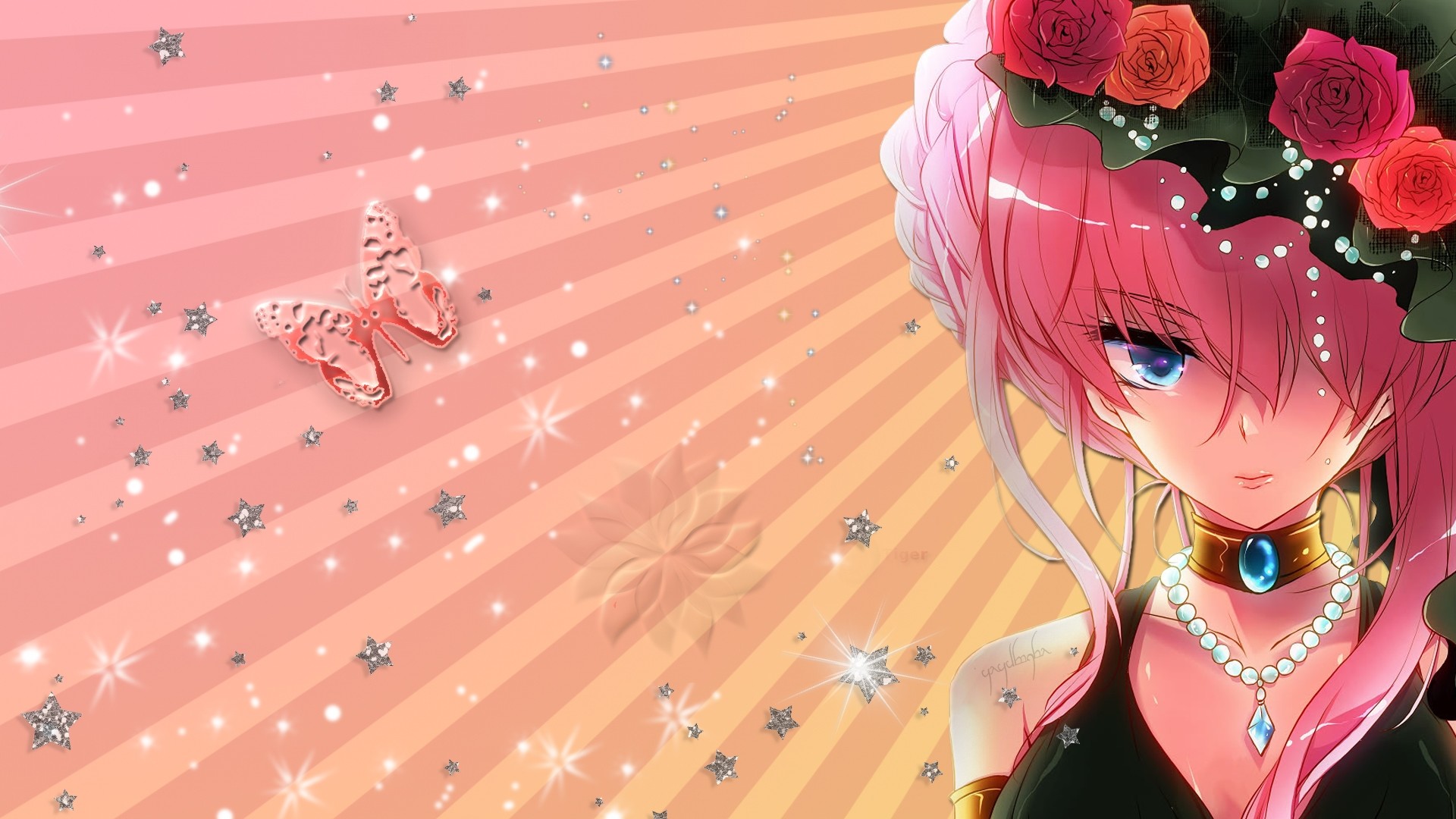 1920x1080  Wallpaper anime, girl, wreath, rose, decoration