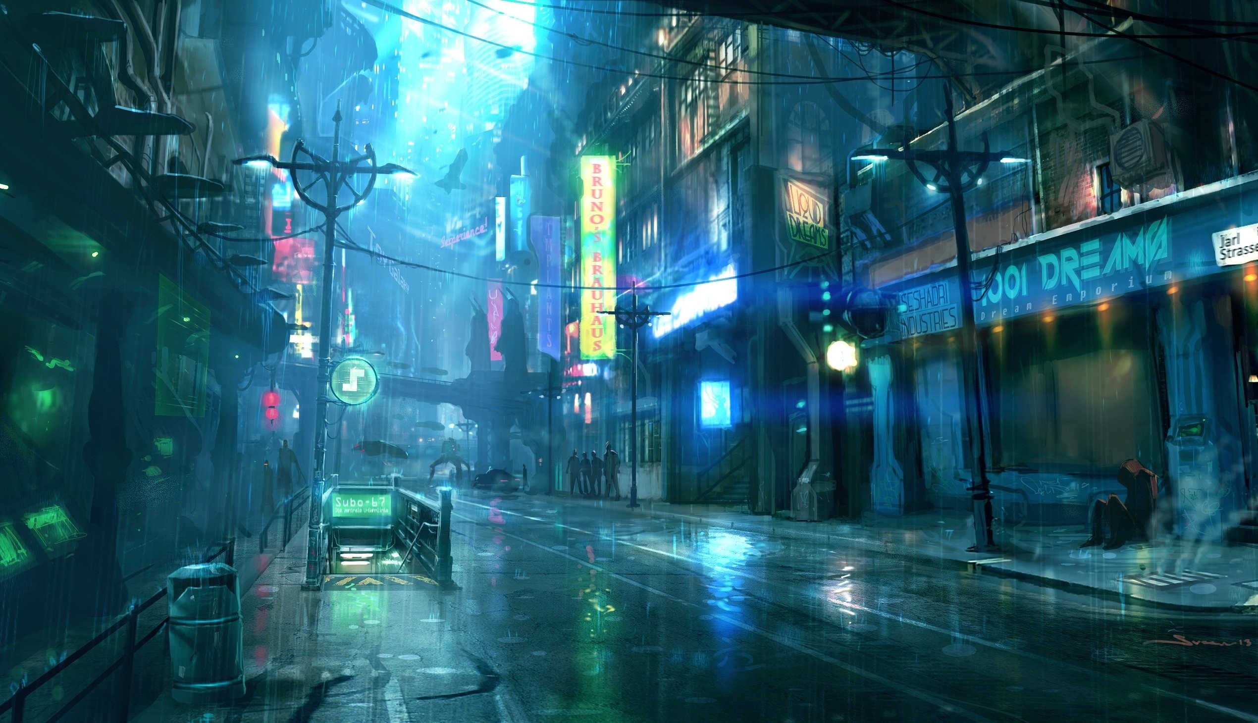 2540x1460 Cyberpunk Futuristic City Raining Street Lights People Sci-fi Wallpaper At  Fantasy Wallpapers