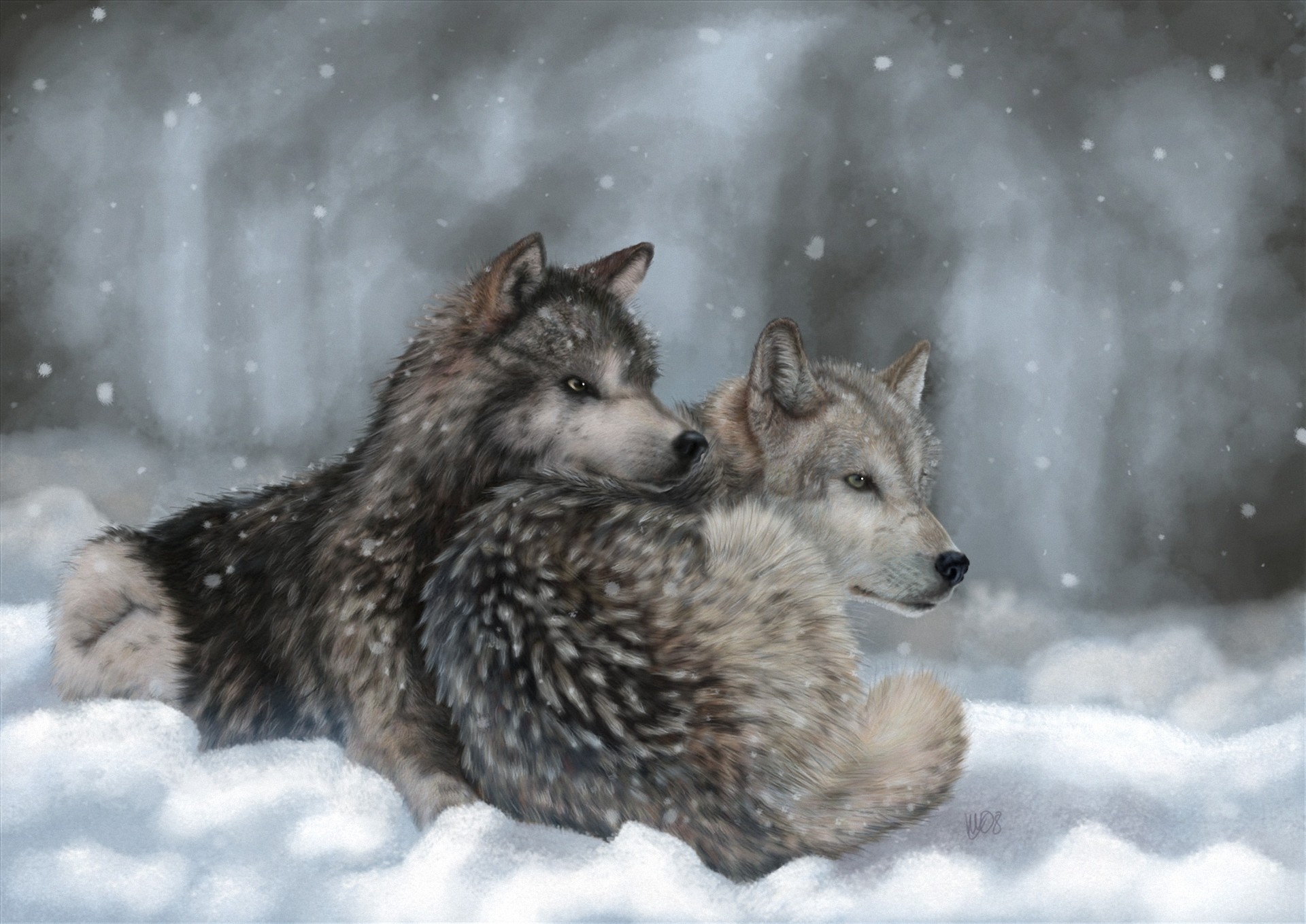 1920x1359 Wolves Painting Art wolf winter snow wallpaper |  | 126225 |  WallpaperUP