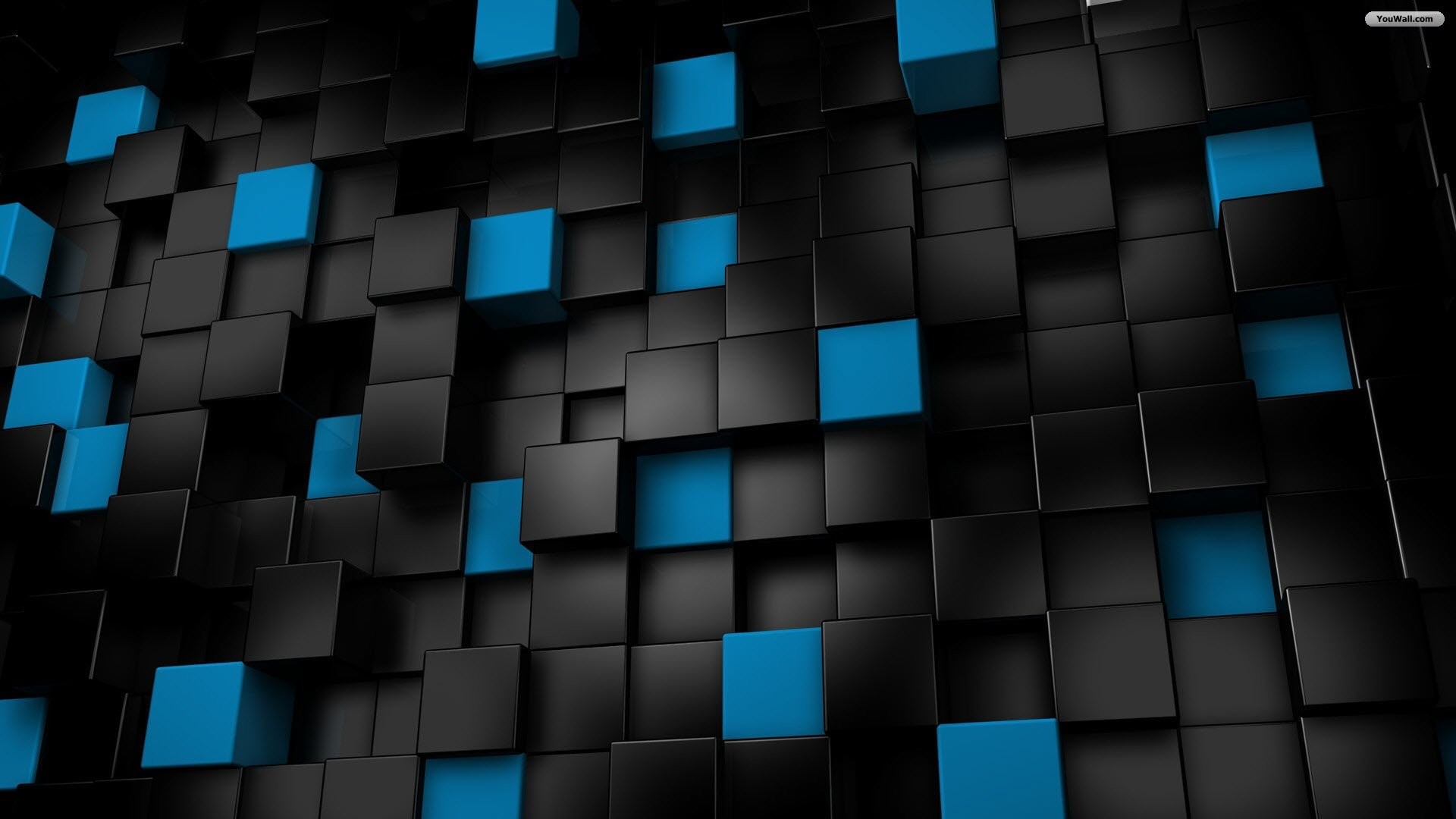 1920x1080 Free Black Blue Cube 3D Wallpaper