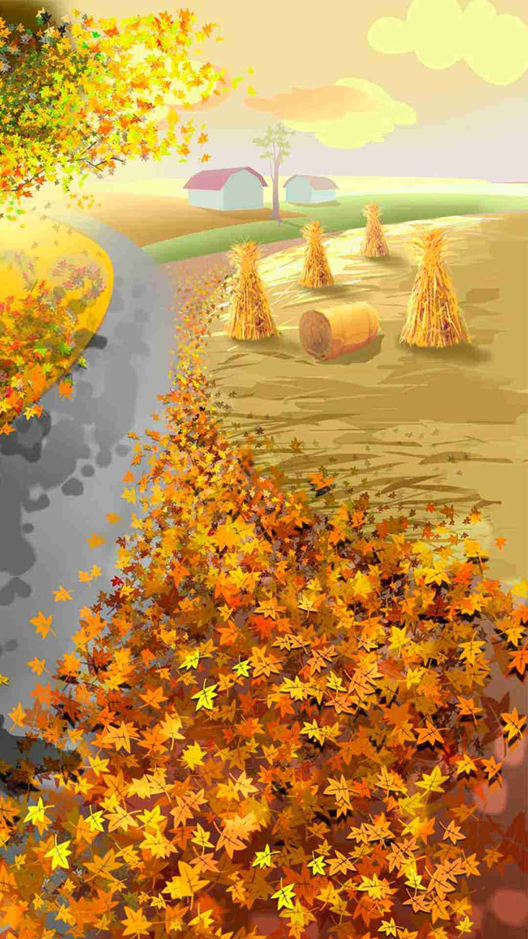 1080x1920 Gold Fall Leaf 2015 Thanksgiving iPhone 6 Plus Wallpaper - Nature, House,  Road