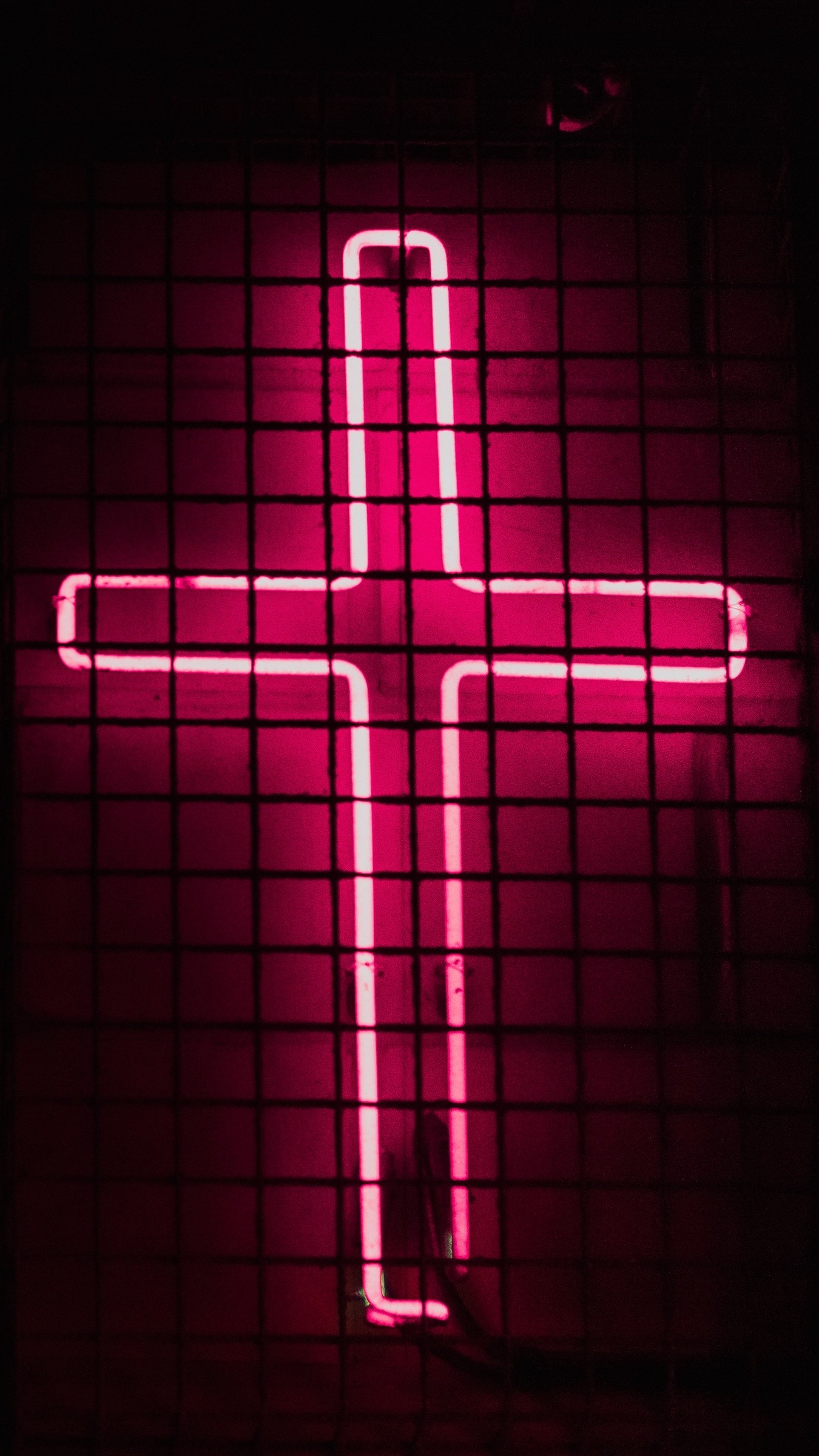 1350x2400  Wallpaper cross, neon, lights, mesh