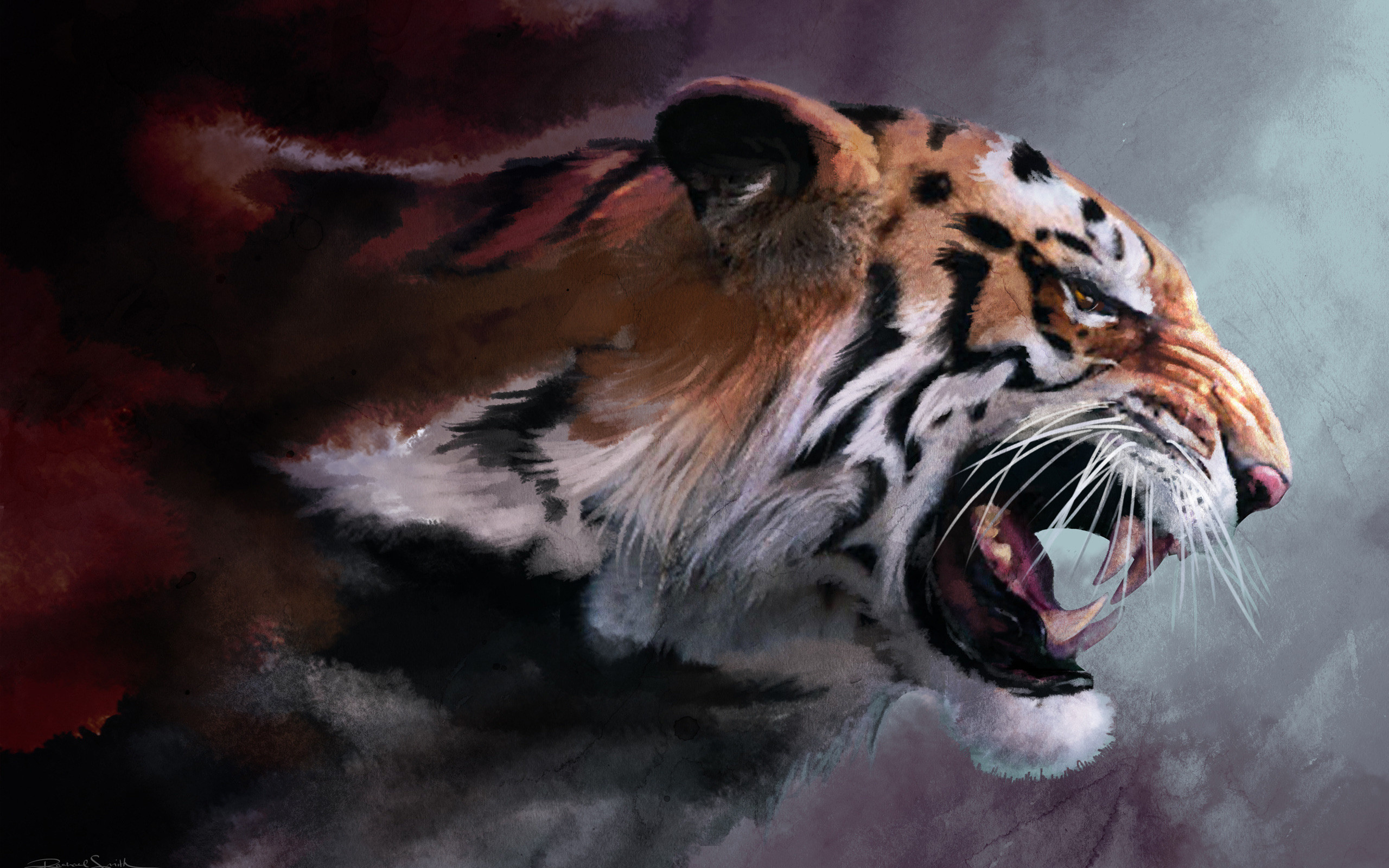 2560x1600 wild cat, big cat, tiger, fangs, maw, art, paint