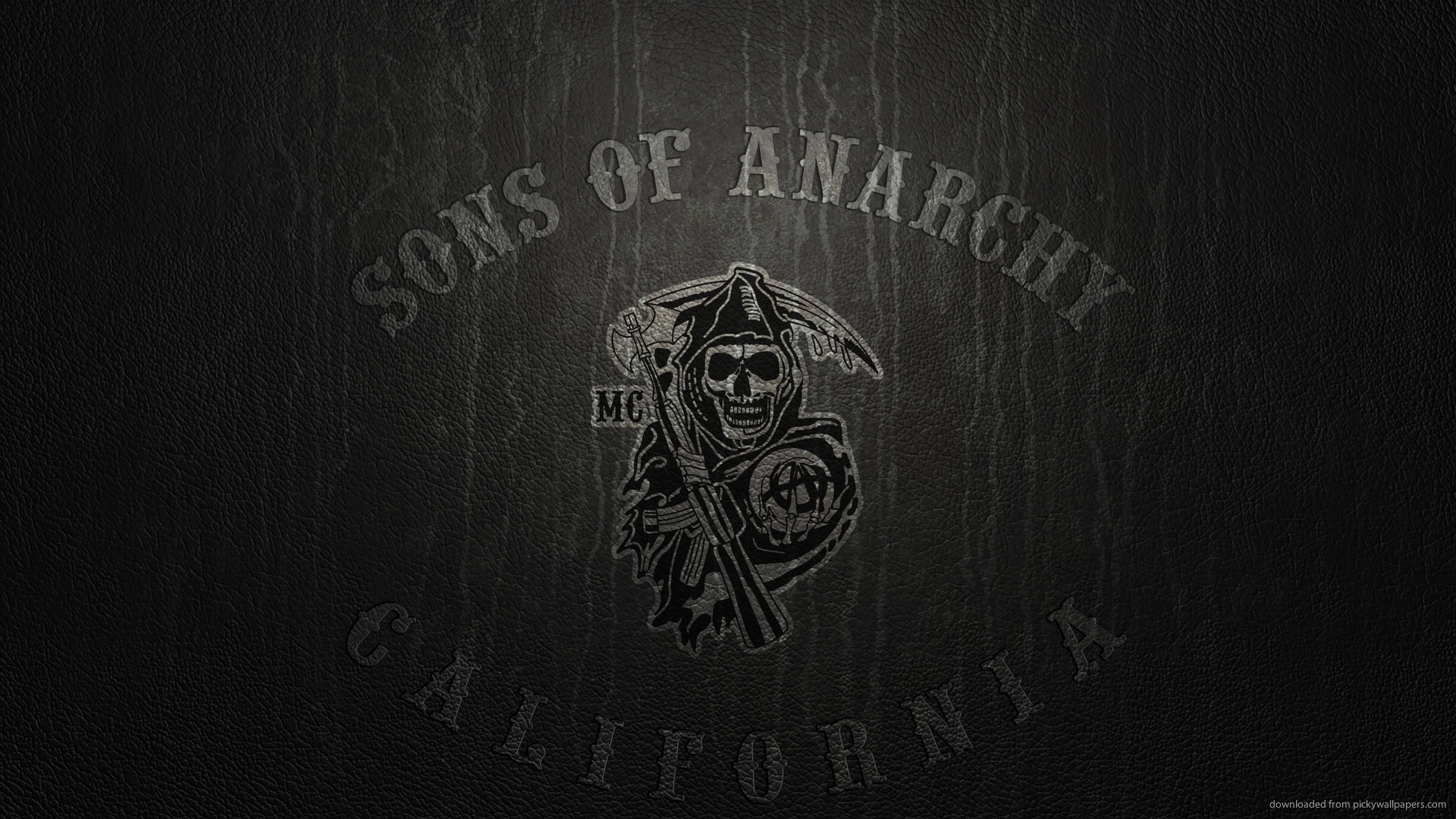 1920x1080 HD Sons Of Anarchy Logo On Leather wallpaper