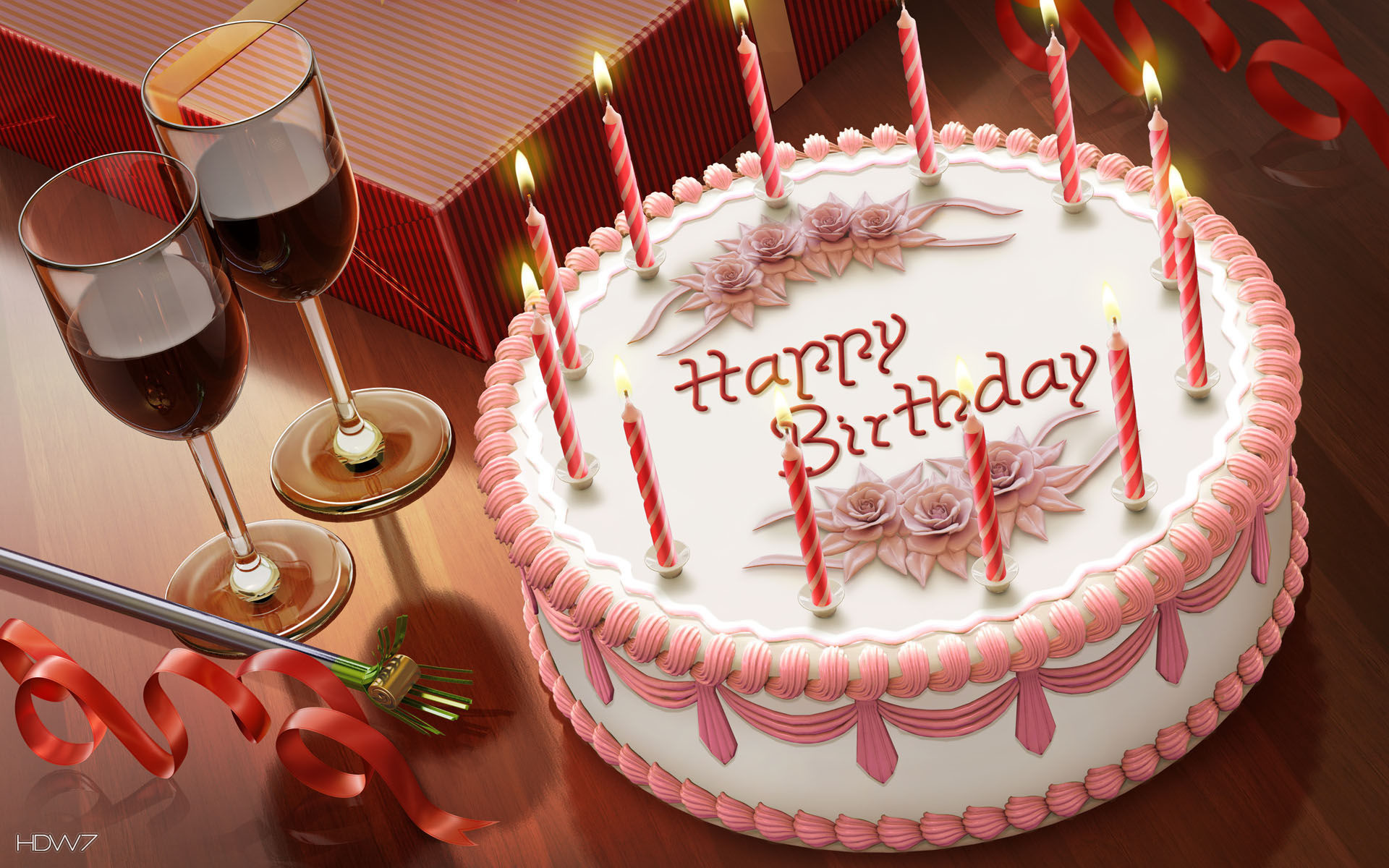 1920x1200 happy birthday cake candles wine romantic