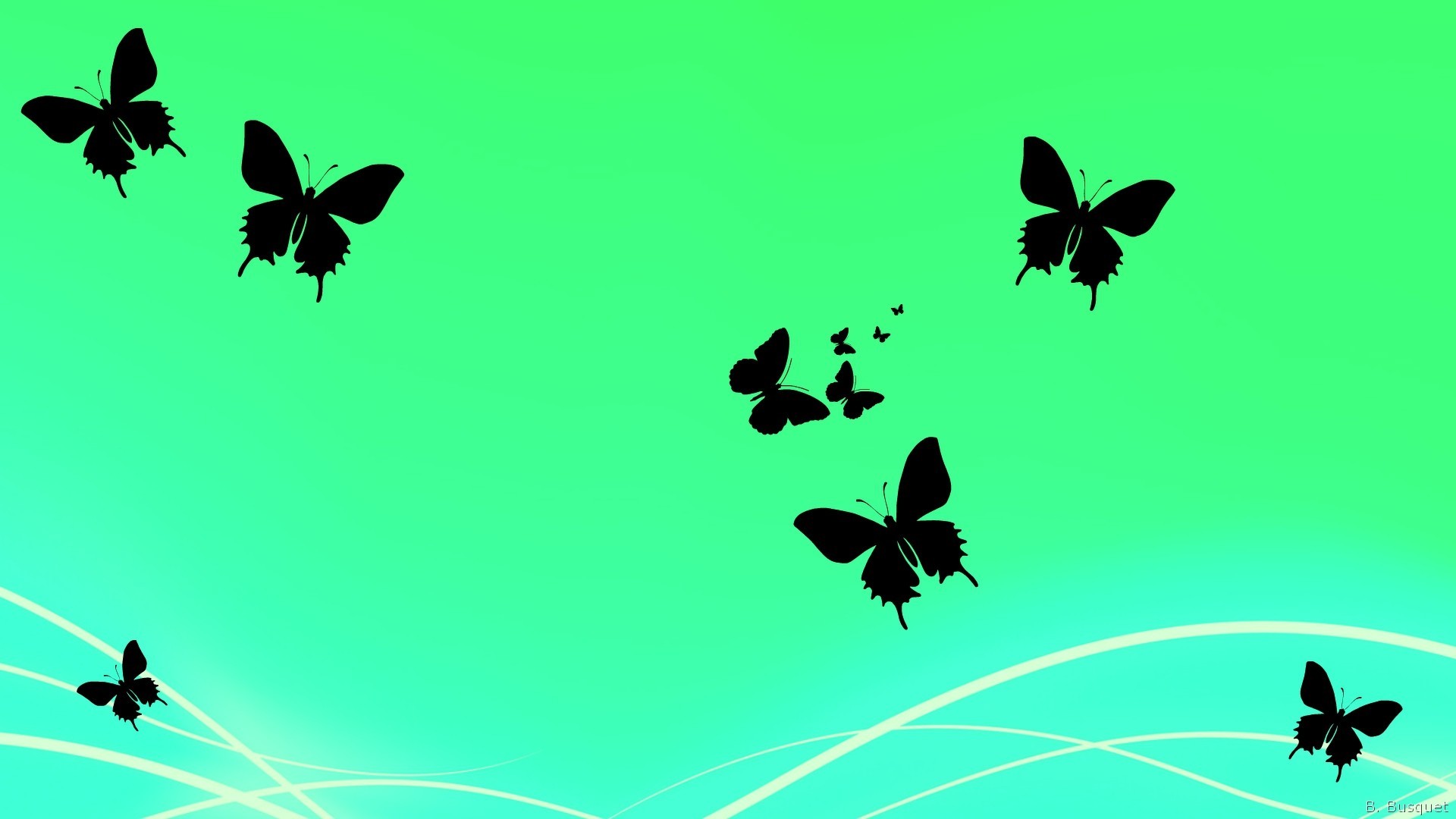 1920x1080 Green wallpaper with butterflies