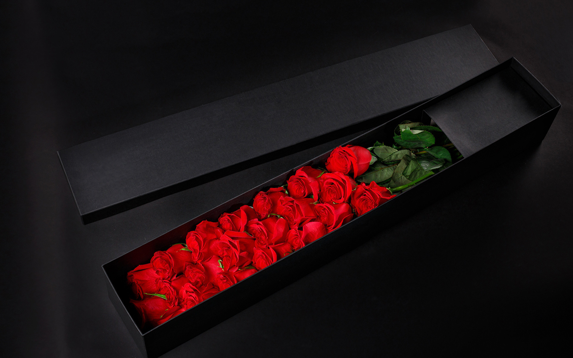 1920x1200 Pictures Red Roses Box Flowers Black background 