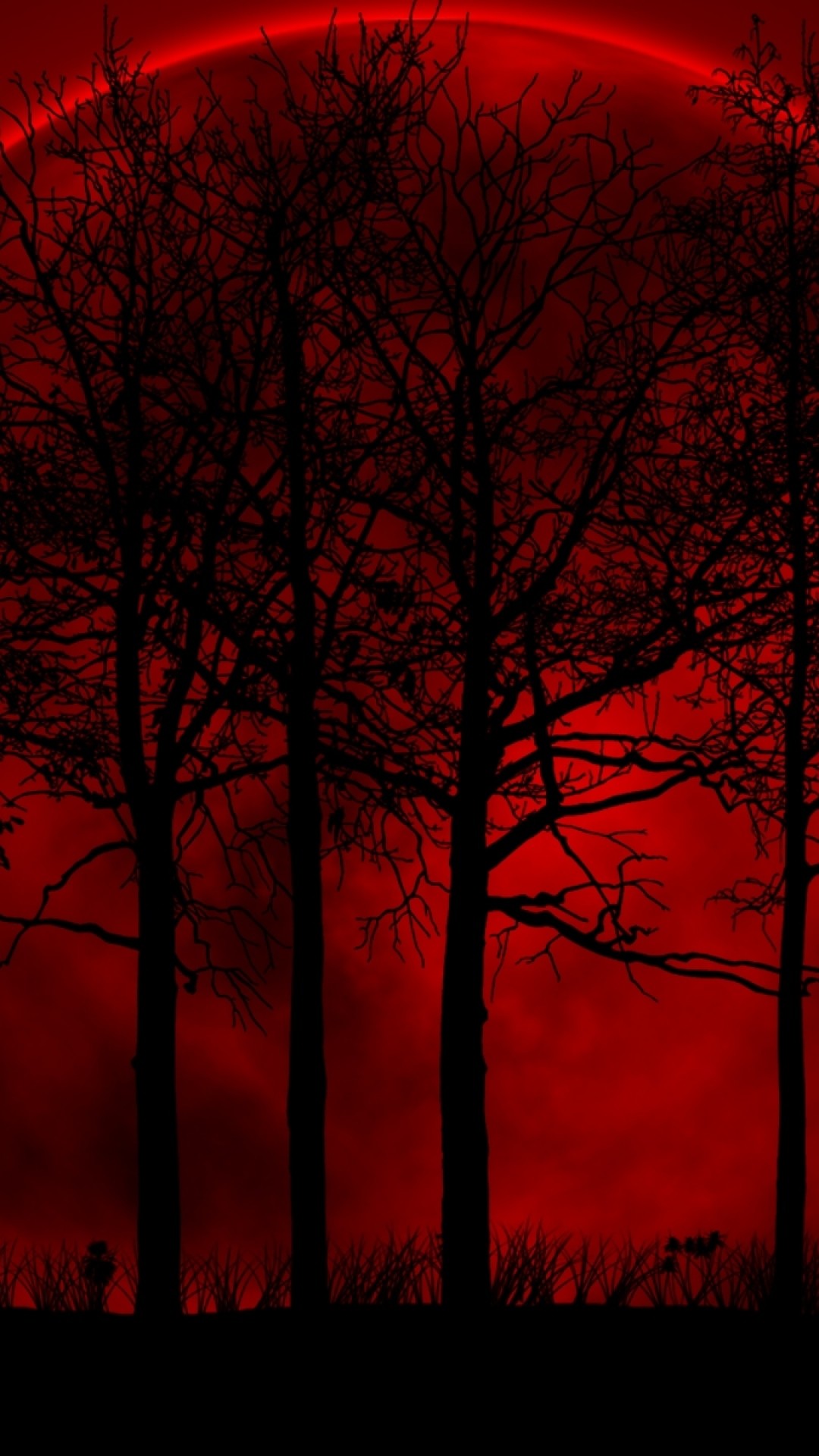 1080x1920  Wallpaper trees, sky, eclipse, night, blood