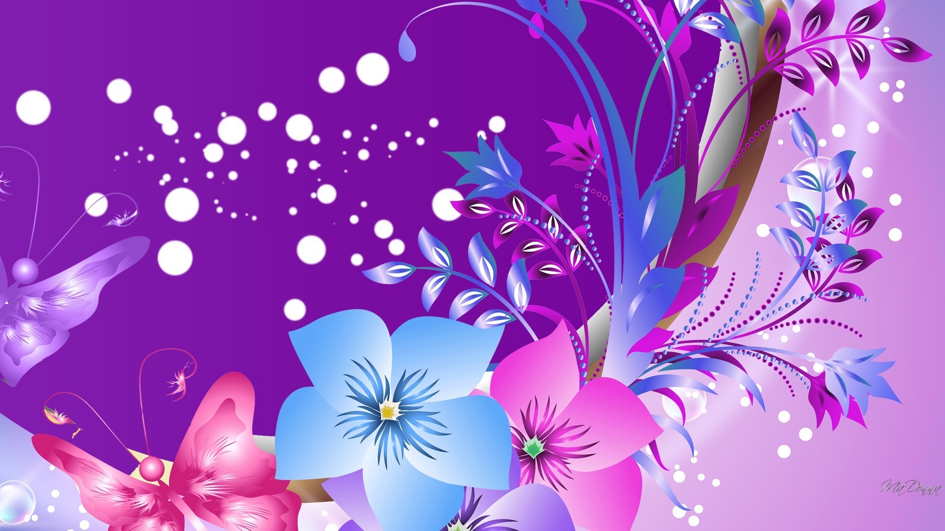 1920x1080 Pink Dots Summer Purple Butterflies Abstract Flowers Flower Pattern Desktop  Wallpaper - 