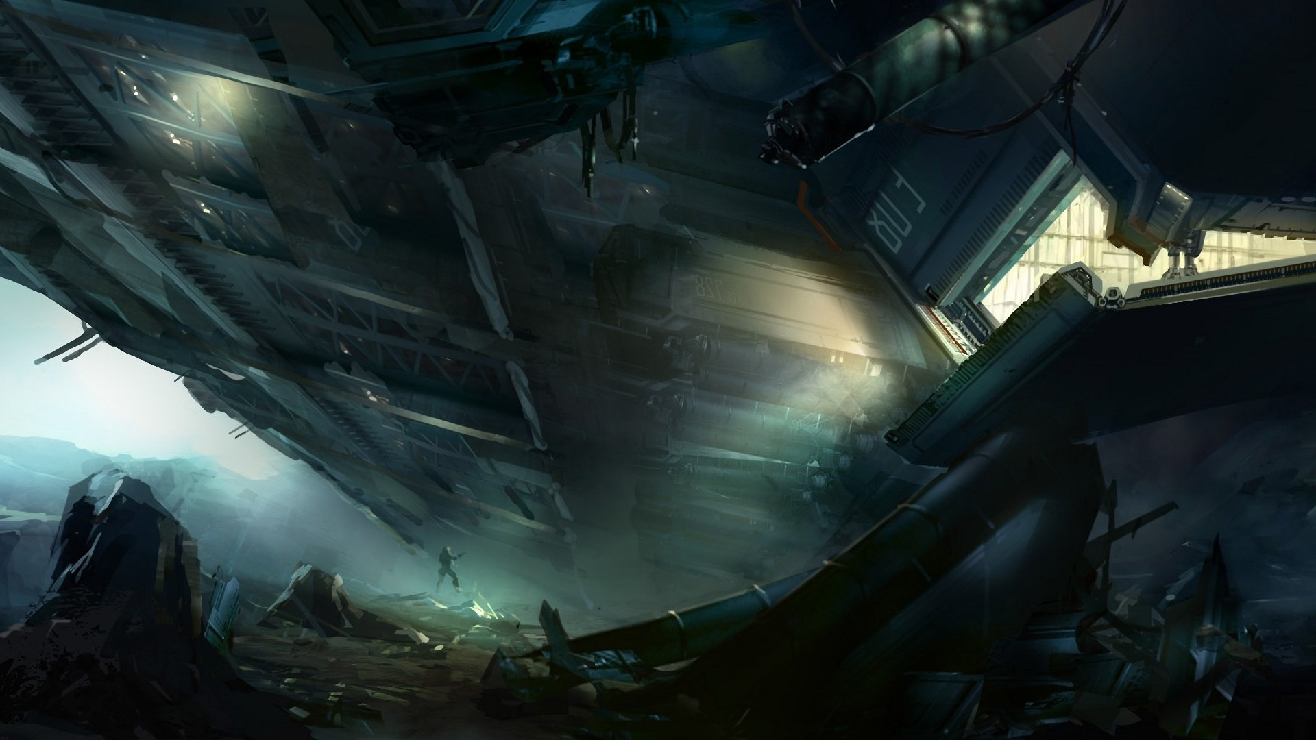 1920x1080 Artwork Dark Fantasy Art Halo 4 Hangar Landing Outer Space Science Fiction  Spaceships Vehicles