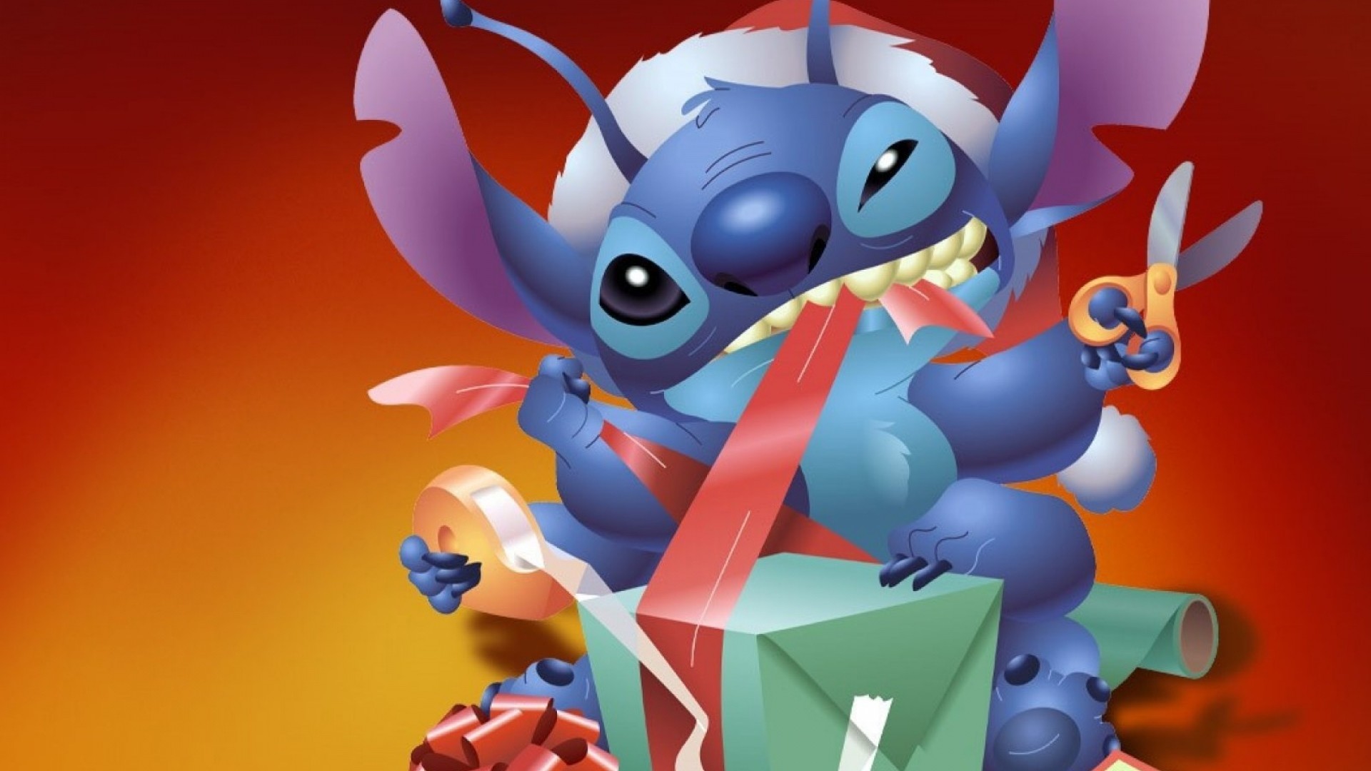 1920x1080  Wallpaper new year, christmas, gift, stich