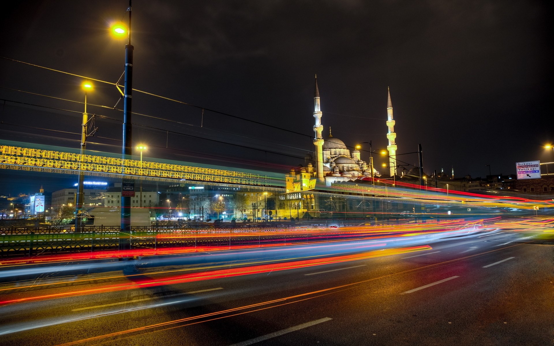 1920x1200 Photography - Time-lapse Istanbul Night City Architecture Light Mosque  Turkey Wallpaper
