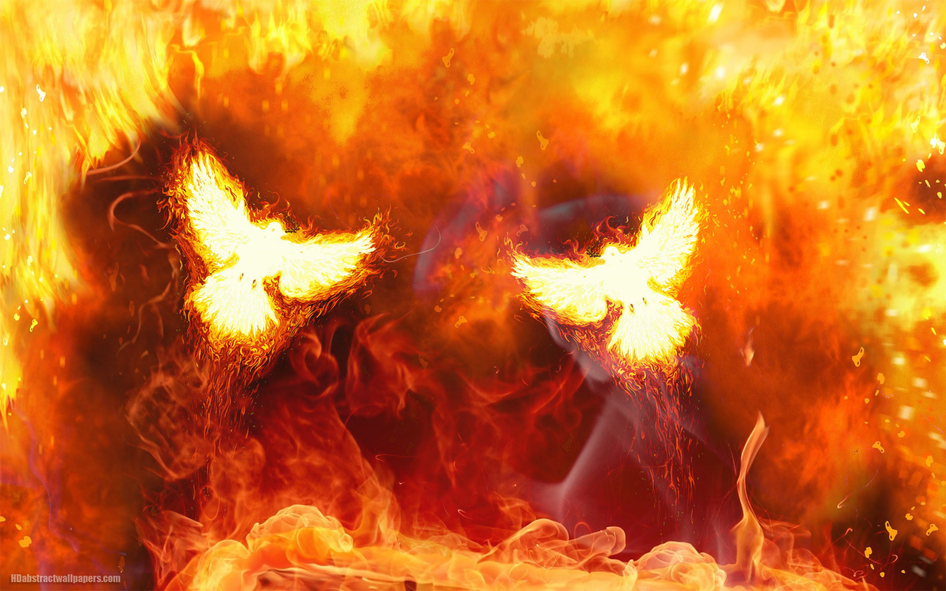 1920x1200 Unique abstract background with fire all over the place and two beautiful  firebirds flying around. You can download this abstract fire wallpapers  here for ...