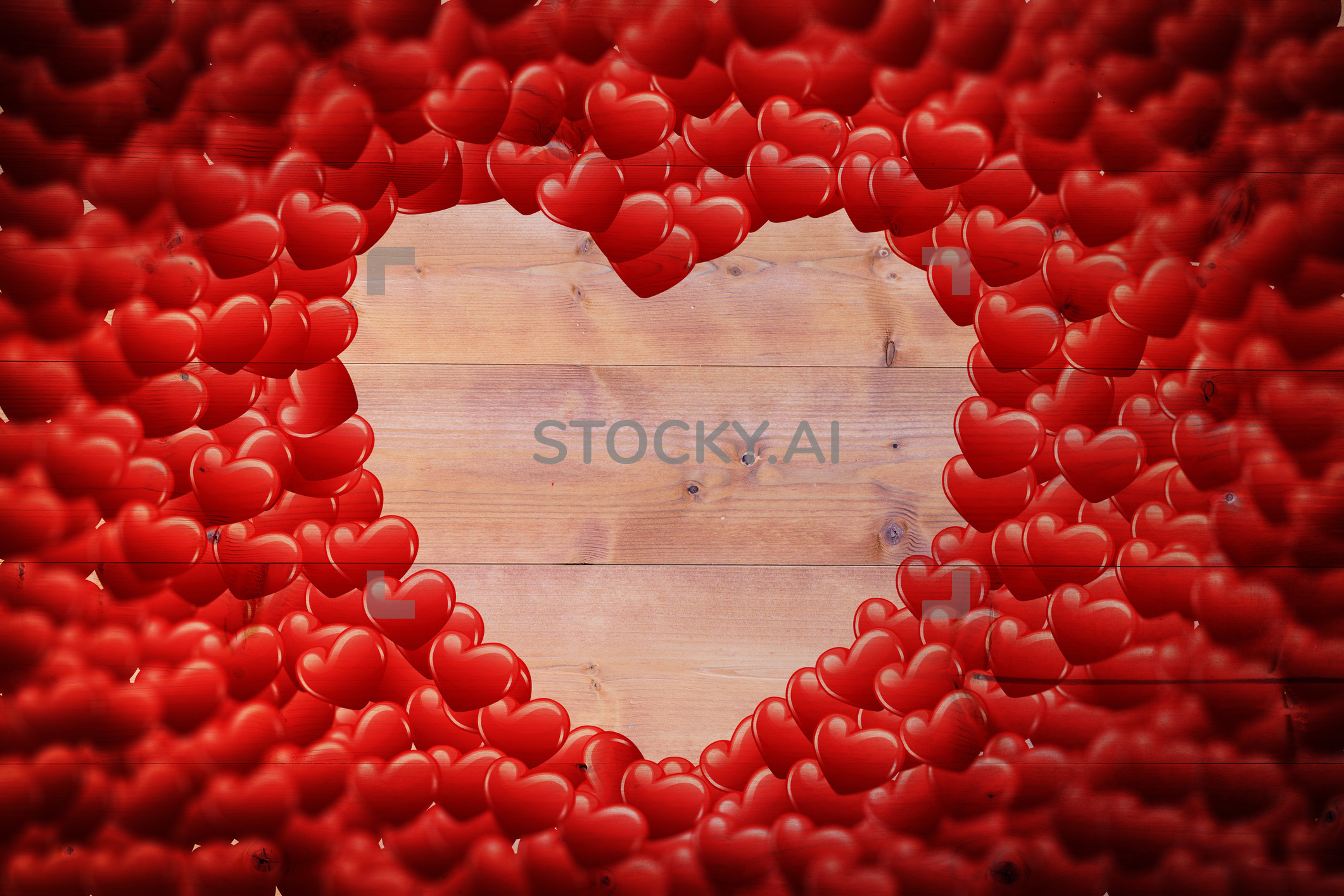 2122x1415 Image of Picture of Red love hearts against bleached wooden planks  background for use in digital