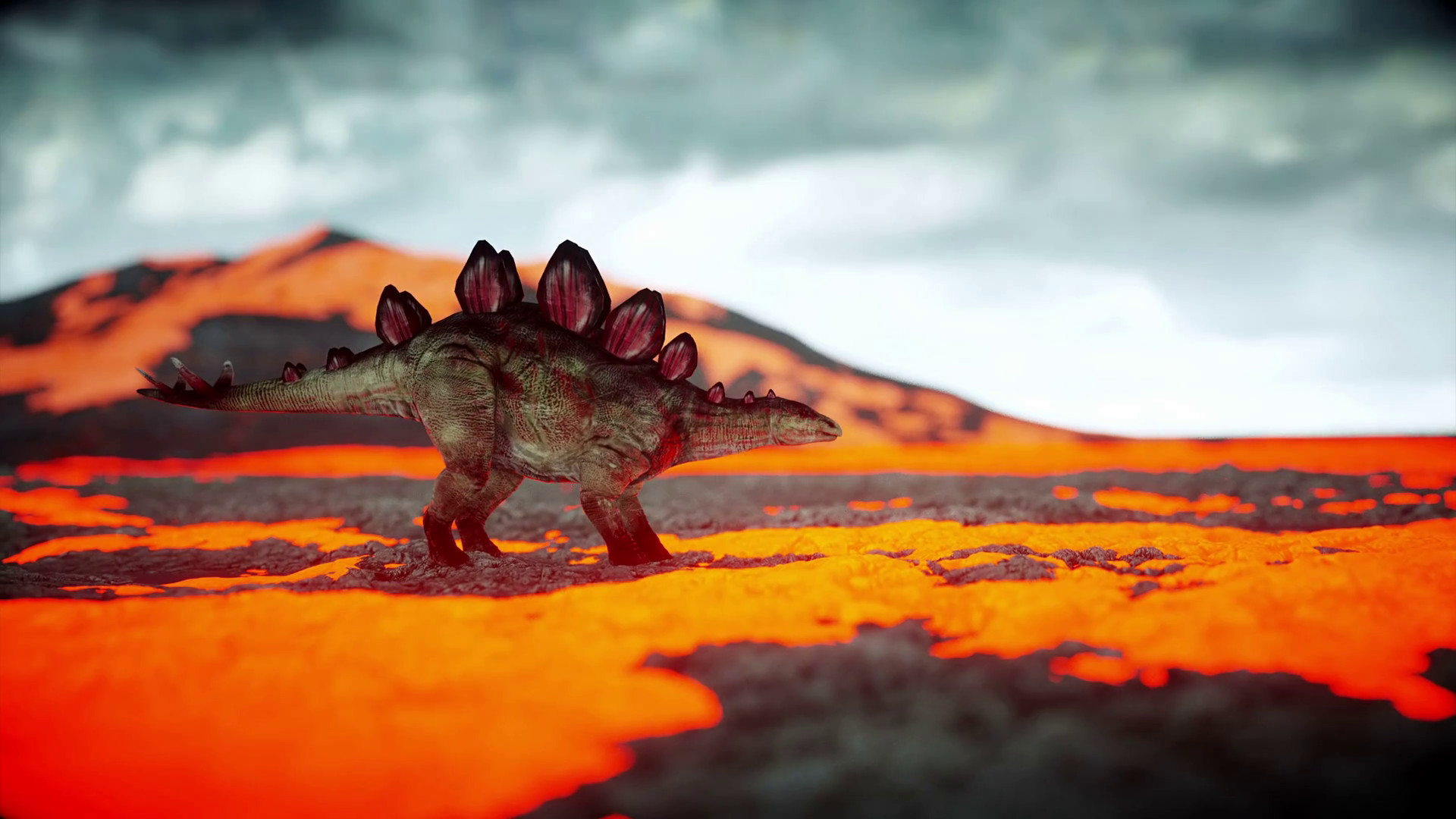 1920x1080 Volcanic Eruption. Dinosaur. Prehistoric period, rocky landscape. Realistic  4K animation. Stock Video Footage - VideoBlocks