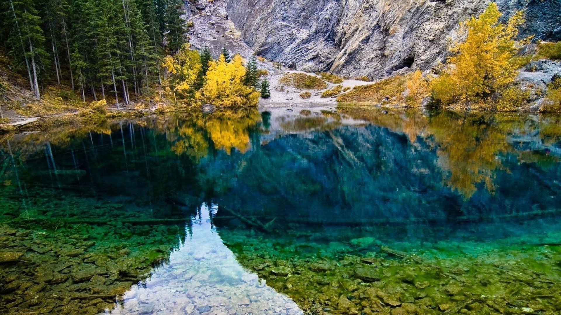1920x1080 Reflection Rocks Autumn Mountain Lake Trees Forest Full Hd Desktop Nature  Wallpaper