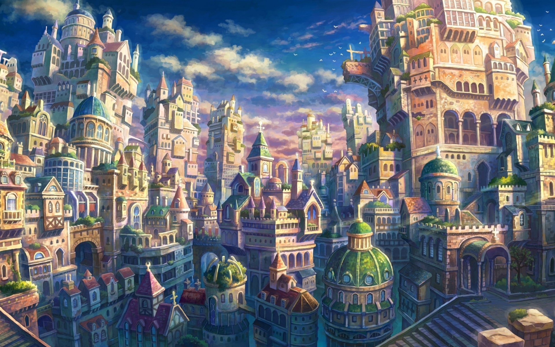 1920x1200 Fantasy City, Castle, Buildings, Scenic, Clouds