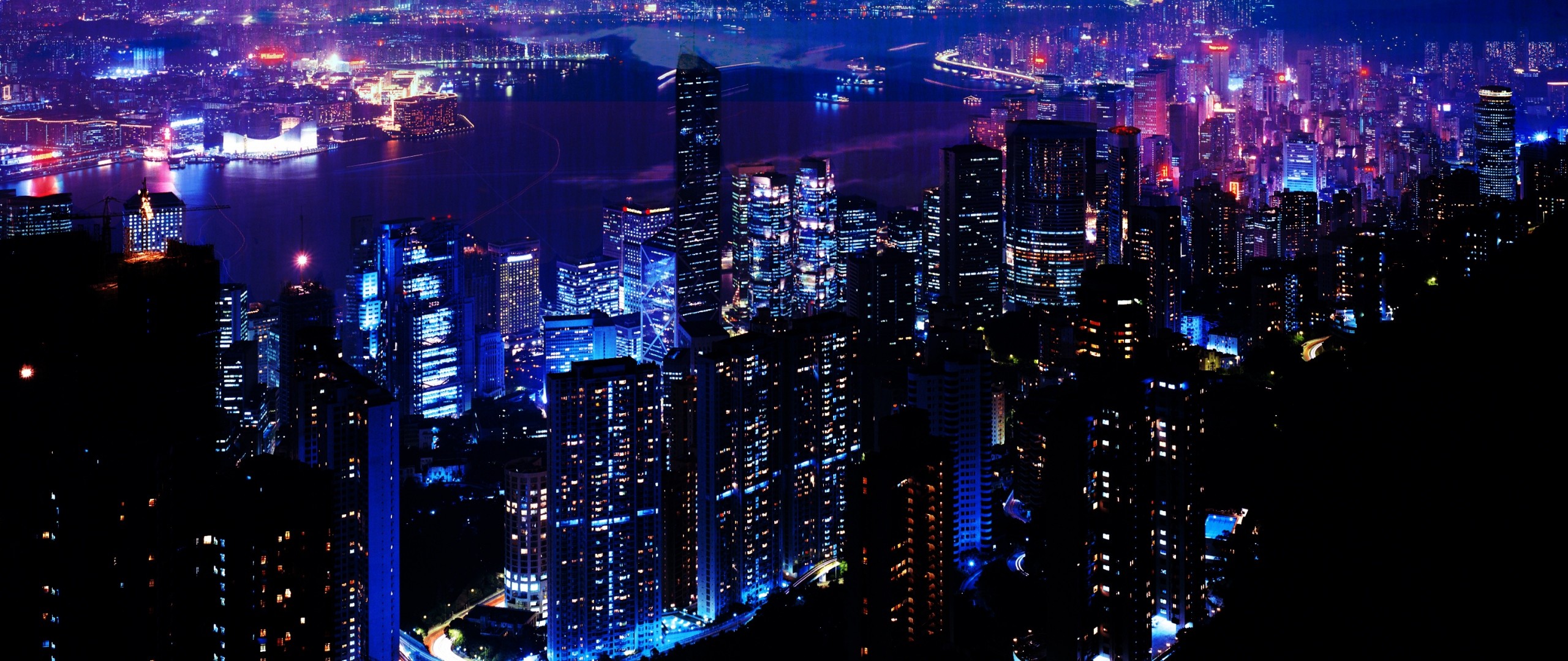 2560x1080  Wallpaper night, city, sky, skyscrapers