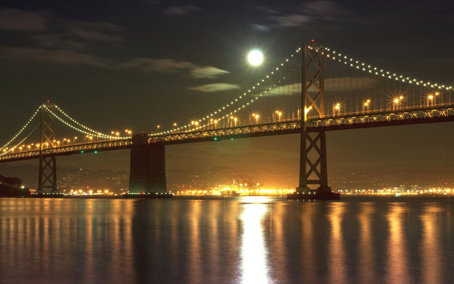 1920x1200 Golden Gate Bridge At Night Moon